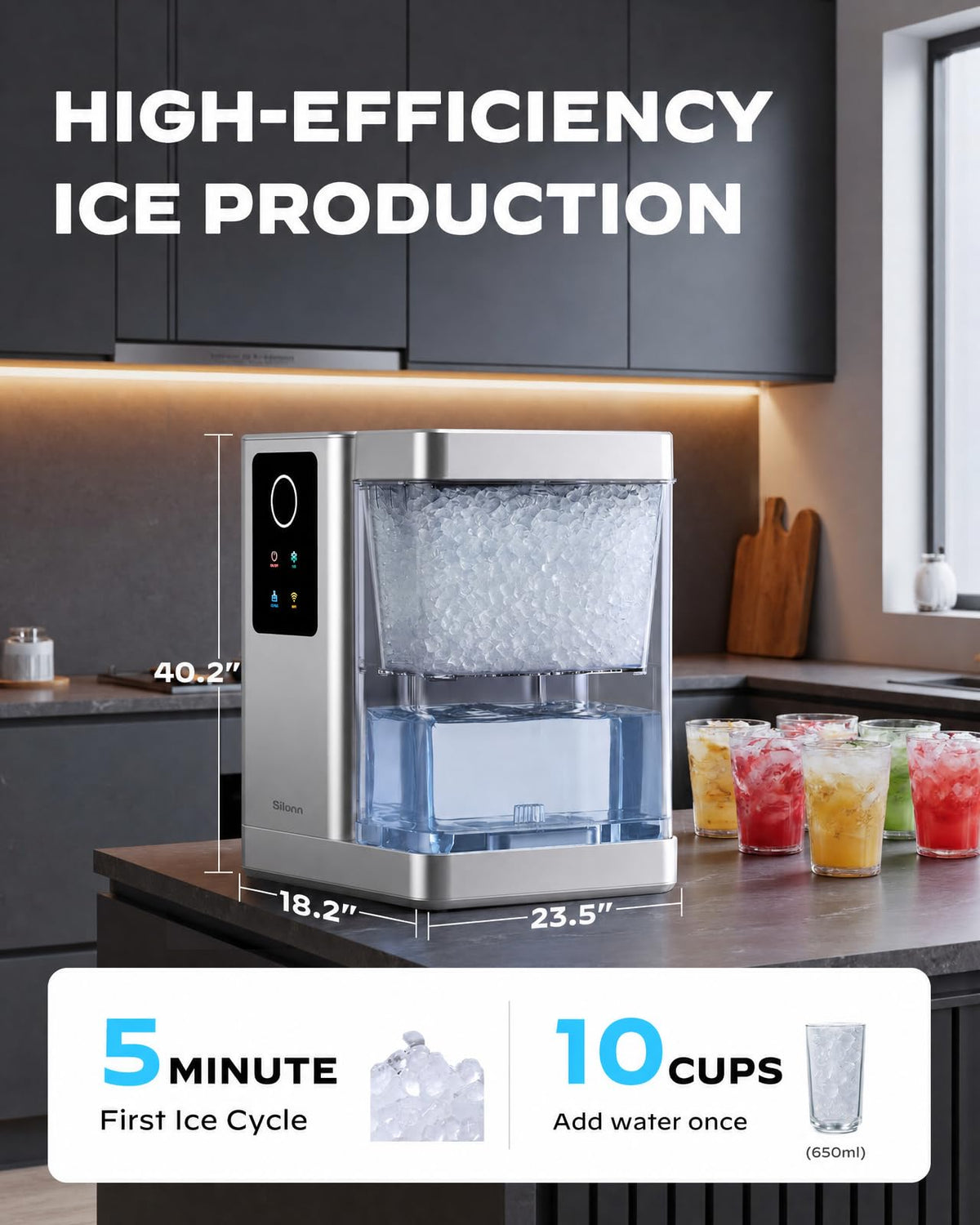 Silonn Ice Maker Countertop, 9 Cubes Ready in 6 Mins, 26lbs in 24Hrs, Self-Cleaning Ice Machine with Ice Scoop and Basket, 2 Sizes of Bullet Ice for Home Kitchen Office Bar Party Jansha Store