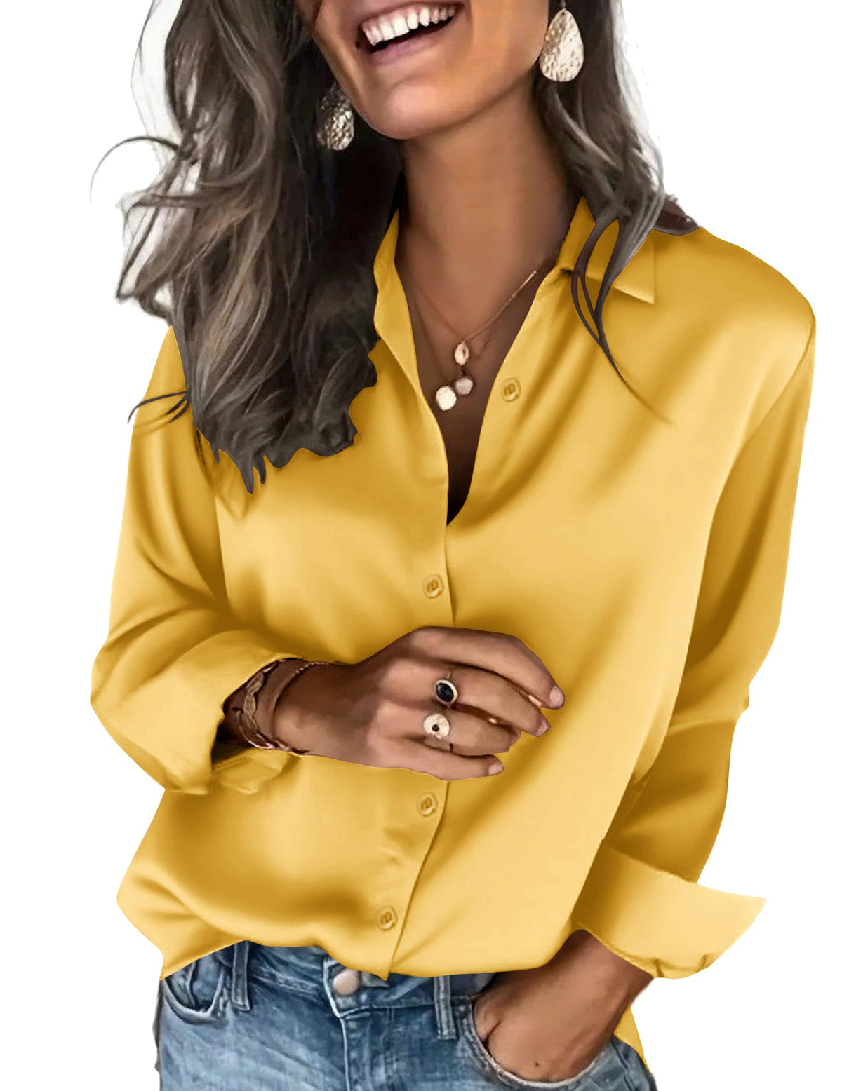 Zeagoo Satin Blouses for Women Silk Button Down Shirts Long Sleeve Tops Jansha Store
