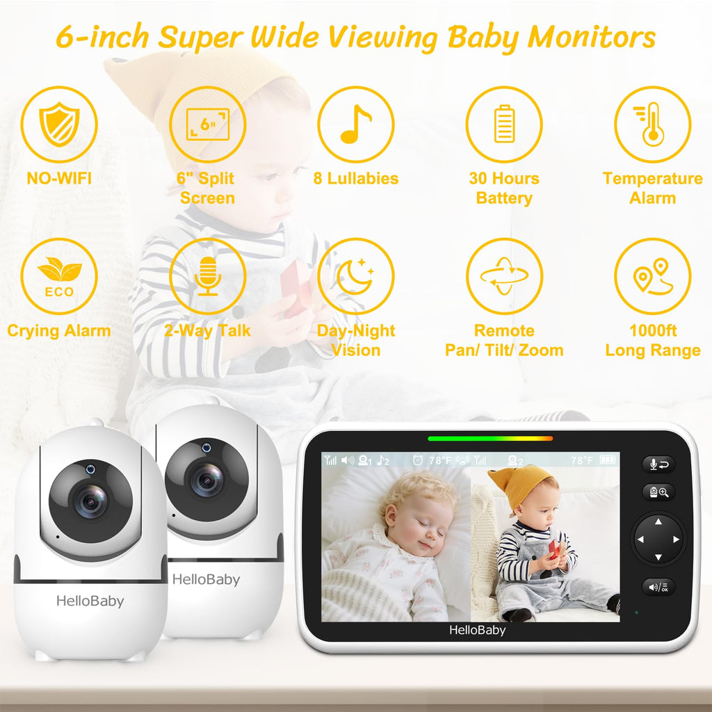 HelloBaby No WiFi Baby Monitor Camera and Audio HB6550, 5" Video Screen Jansha Store