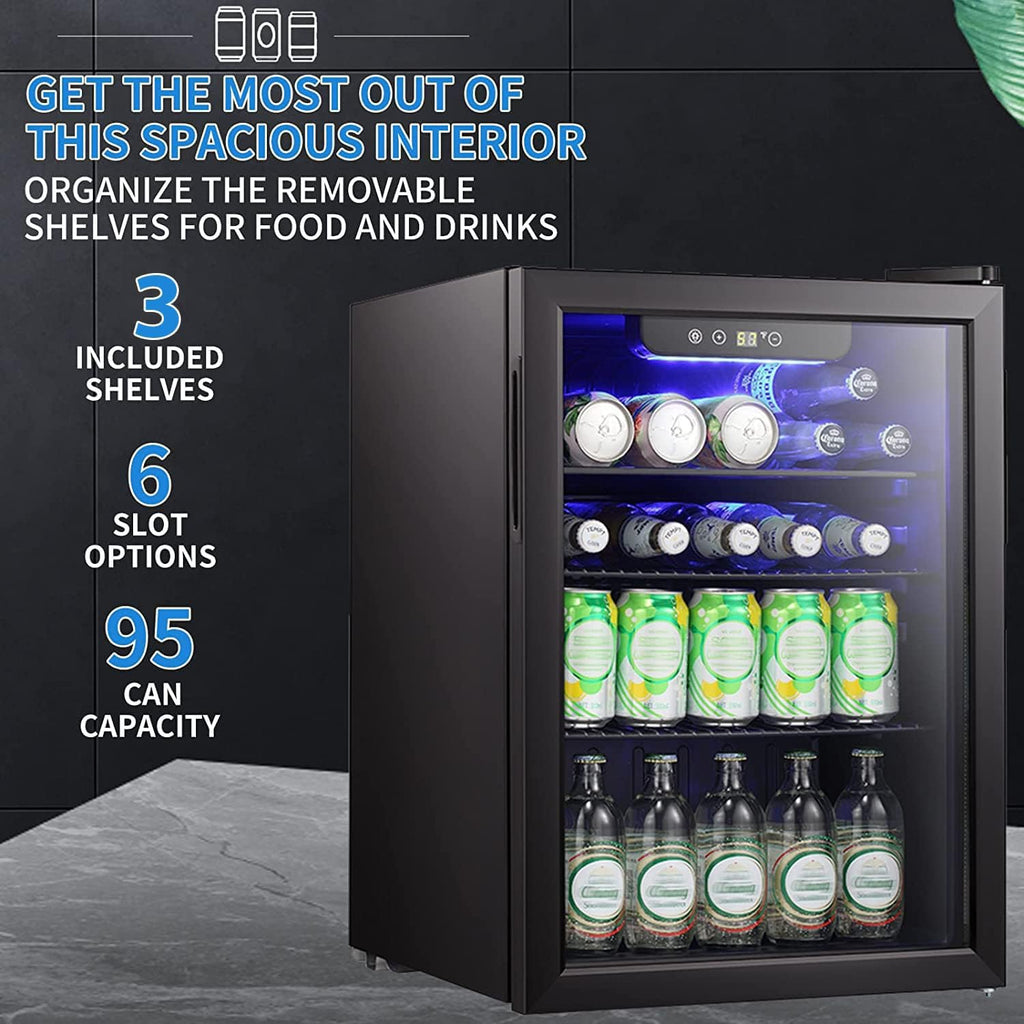 Antarctic Star Beverage Refrigerator Cooler 68 Can, Mini Fridge with Glass Door for Beer Drinks Wine,Freestanding Small Fridge with Electronic Temperature Control for Home and Bar,1.7 cu.ft Jansha Store