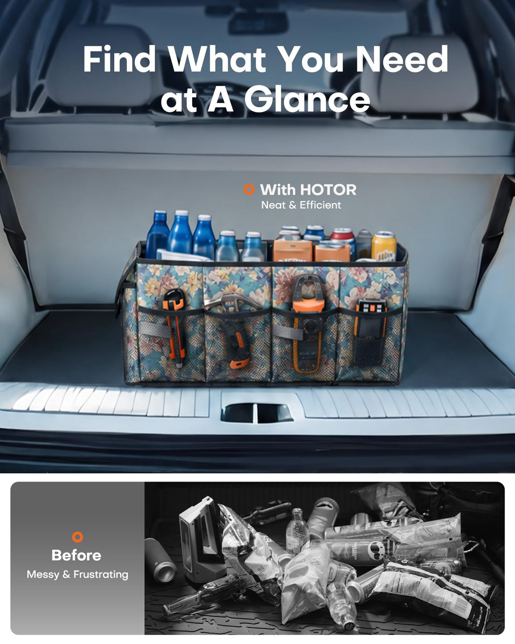 HOTOR Trunk Organizer - Foldable Car Organizer for SUVs & Sedans Storage Jansha Store