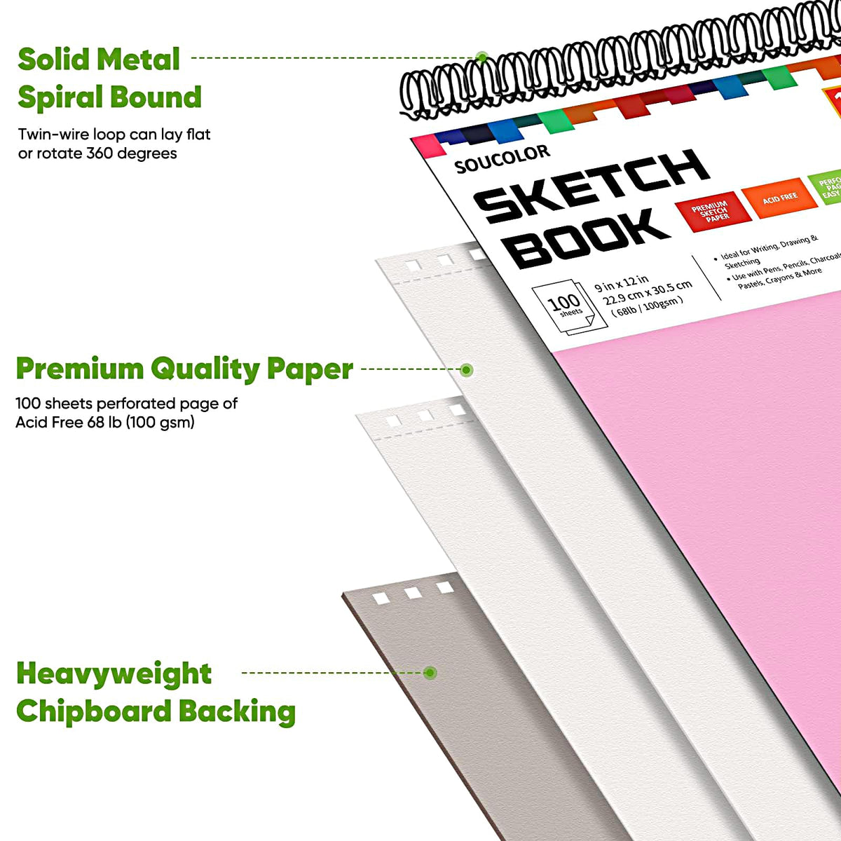 Soucolor Sketch Book 9" x 12", 100 Sheets Kids Art Sketchbook Drawing Pad Jansha Store