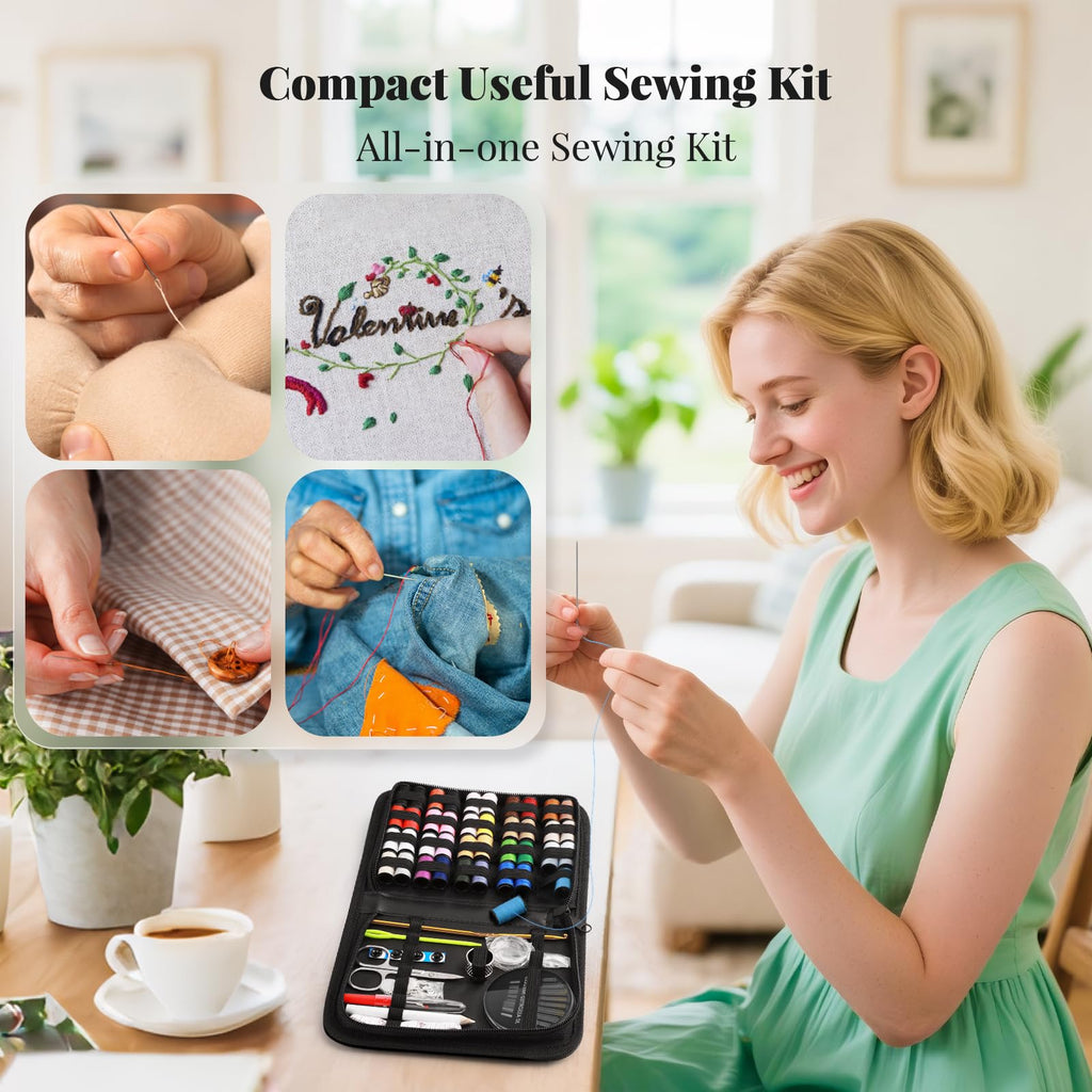 Coquimbo Sewing Kit Gifts for Adults Teen Grils Women Mom Grandma, Portable Sewing Supplies Contains Tape Measure, Scissors, Thimble, Thread, Sewing Needles (Beige, M) Jansha Store