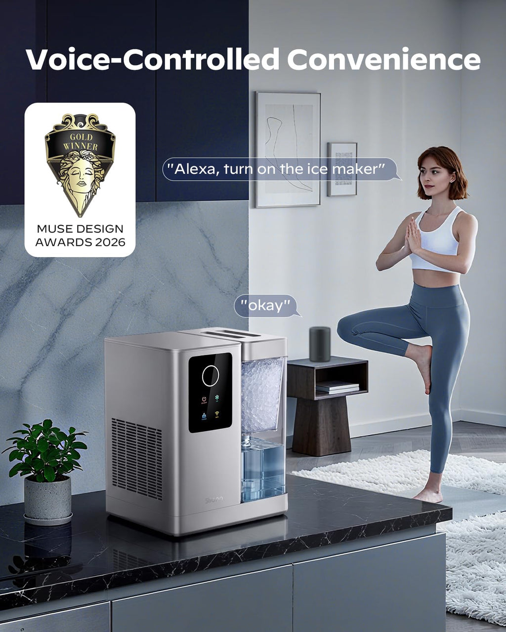 Silonn Nugget Ice Maker, Smart Countertop Ice Machine with APP & Voice Control, Self-Cleaning, 44lbs/24H Soft Chewable Sonic Ice, 3L Tank, for Home Kitchen & Party Jansha Store