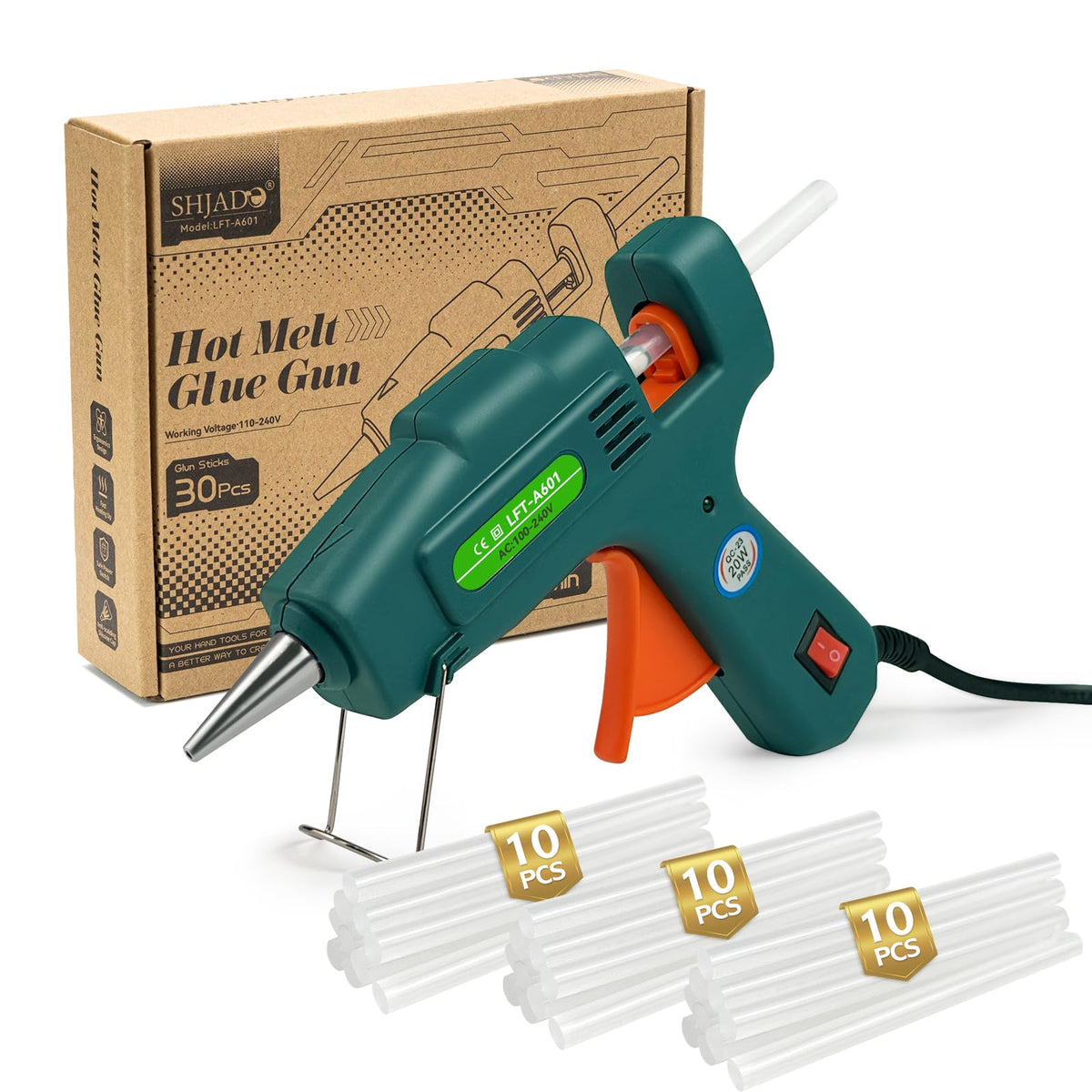 SHJADE Hot Glue Gun with 30 Glue Sticks, 20W Mini Hot Melt Gun Kit(White) Jansha Store