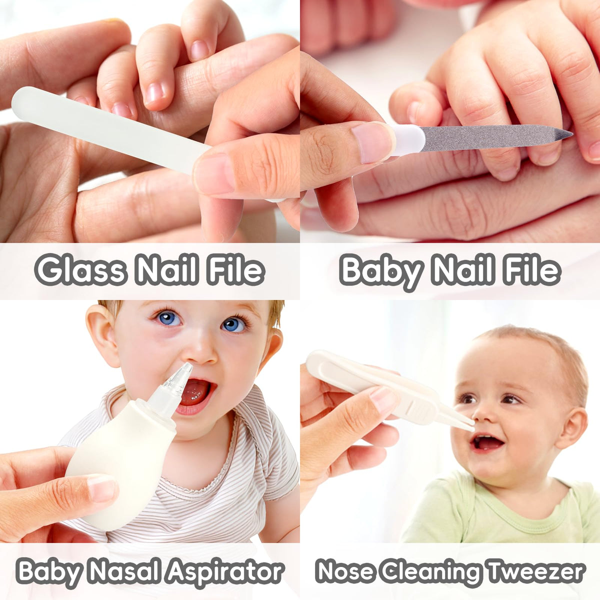 Baby Grooming Kit, Infant Safety Care Set with Hair Brush Comb Nail Clipper Nasal Aspirator,Baby Essentials Kit for Newborn Girls Boys (Grey White) Jansha Store