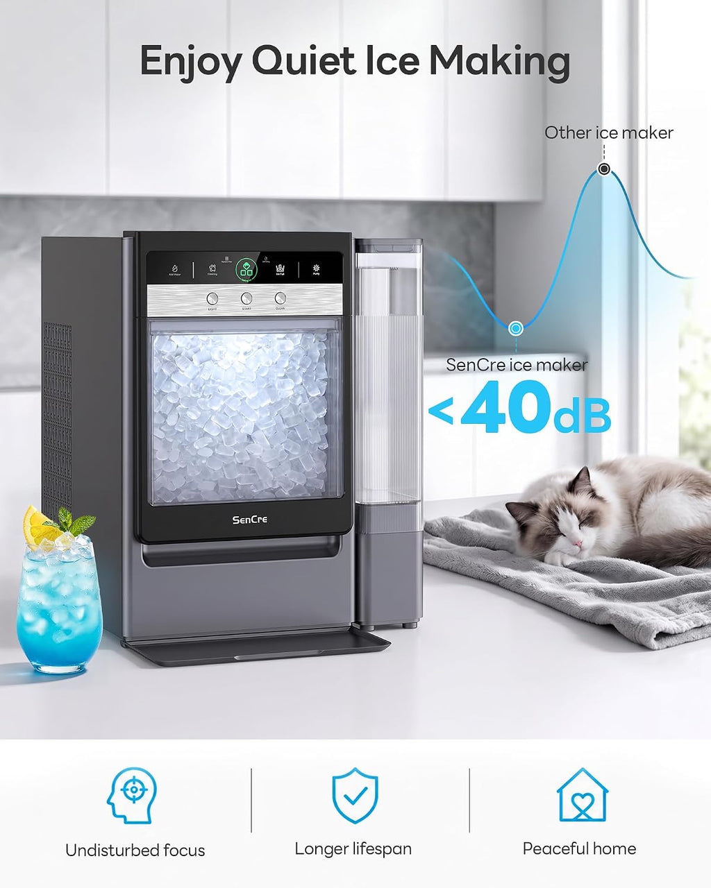 Nugget Ice Maker Countertop 60lbs/24H, 5-Min Ice Output, UV-C Purify Jansha Store