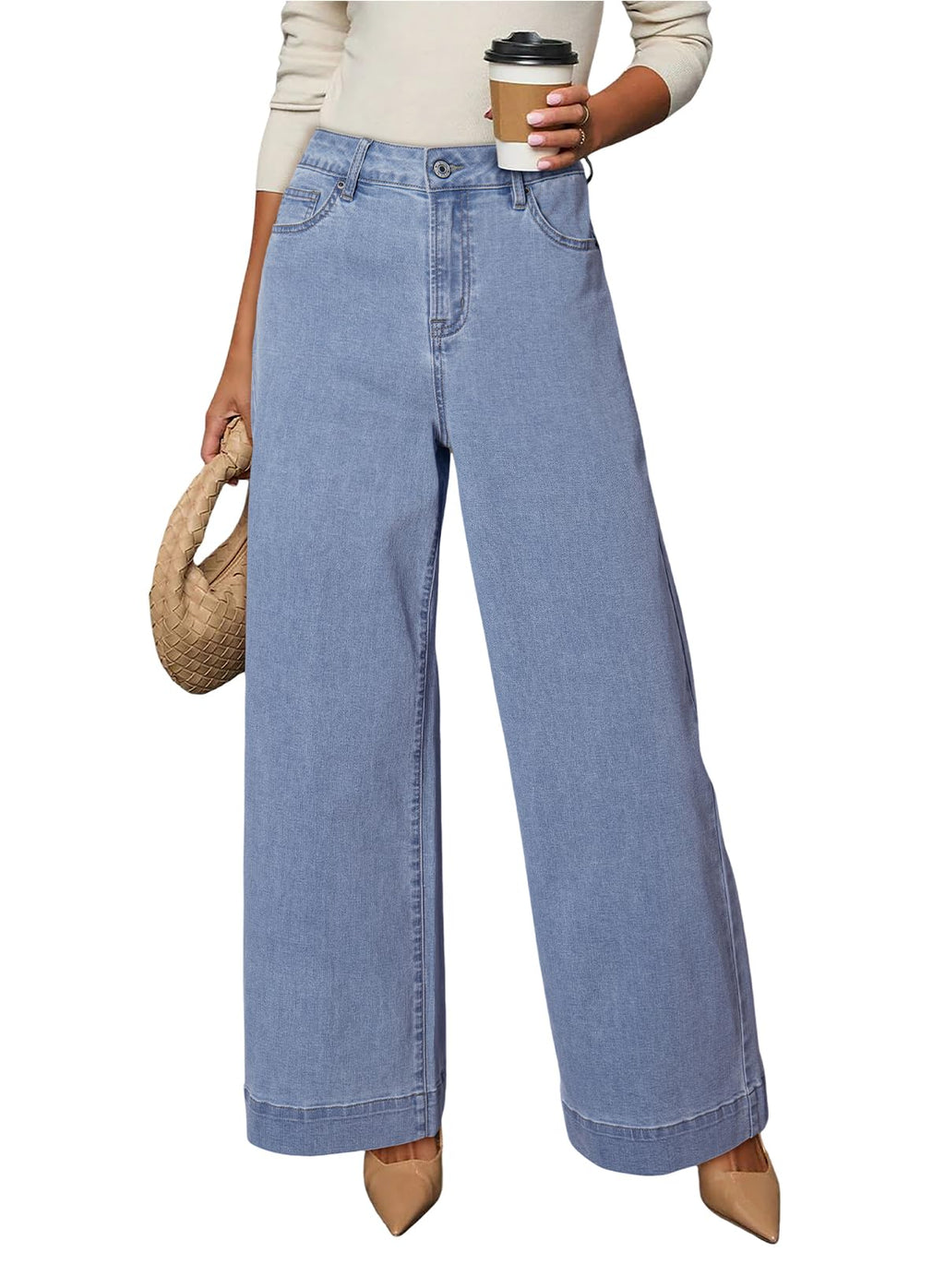 Dokotoo Women's Casual High Waisted Jeans Stretch Wide Leg Loose Denim Pant Jansha Store