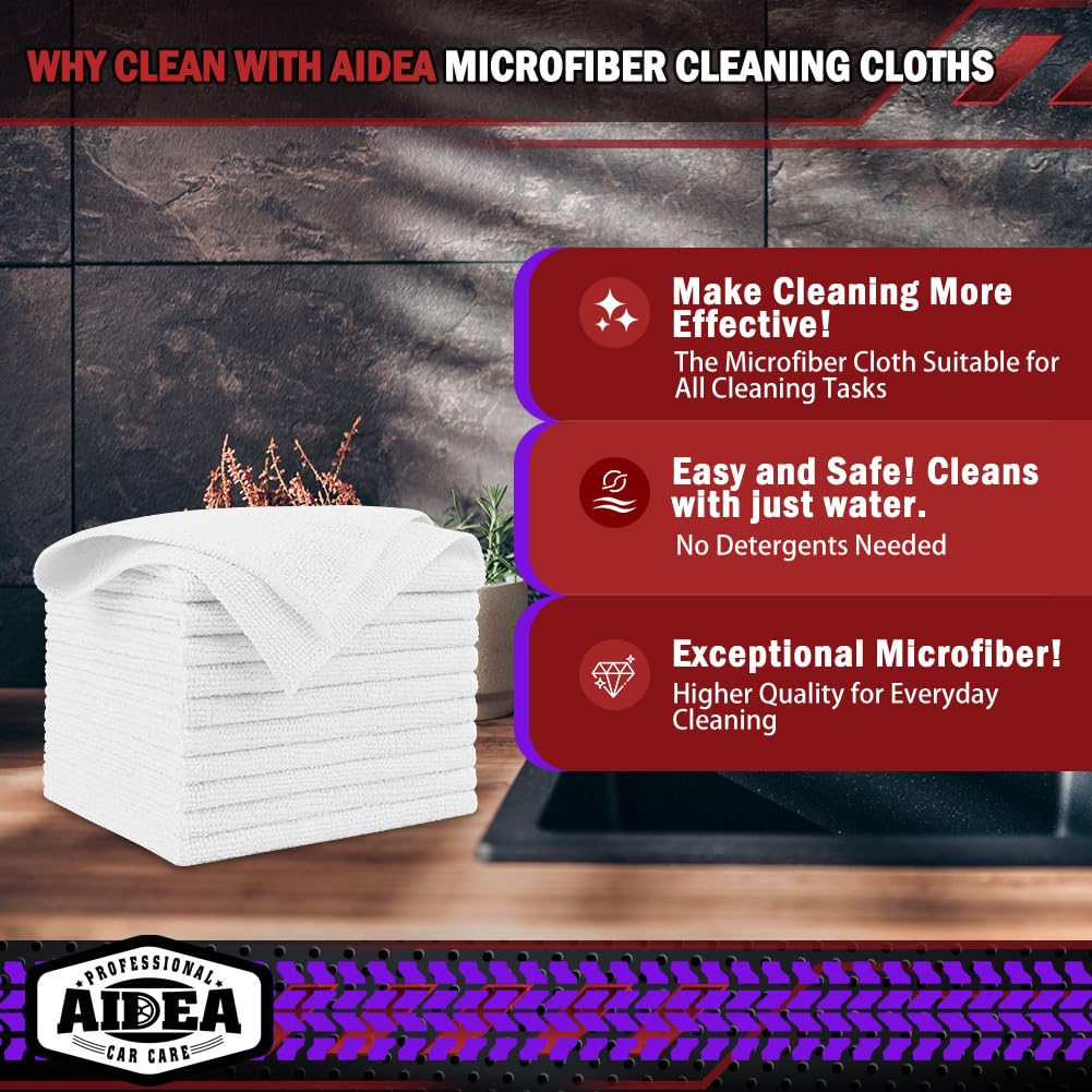AIDEA Microfiber Cleaning Cloth-50PK, Microfiber Towels for Cars, 12"×12" Jansha Store