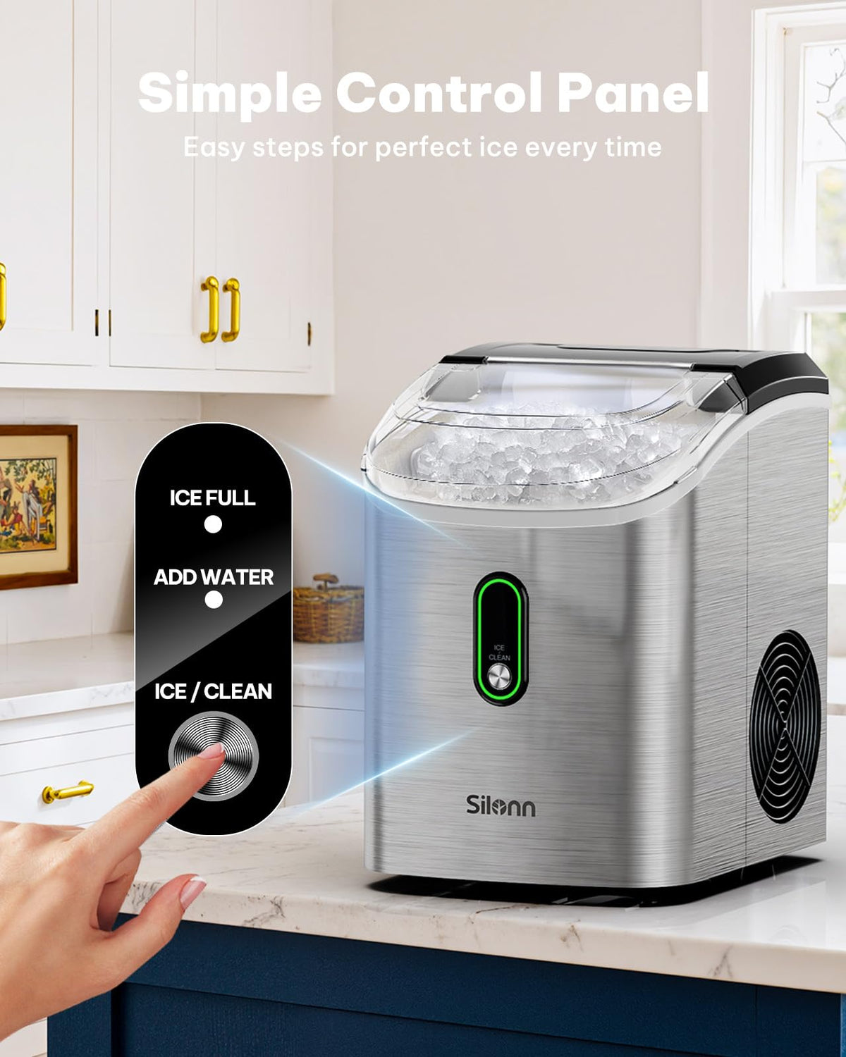 Silonn Nugget Ice Maker, Smart Countertop Ice Machine with APP & Voice Control, Self-Cleaning, 44lbs/24H Soft Chewable Sonic Ice, 3L Tank, for Home Kitchen & Party Jansha Store