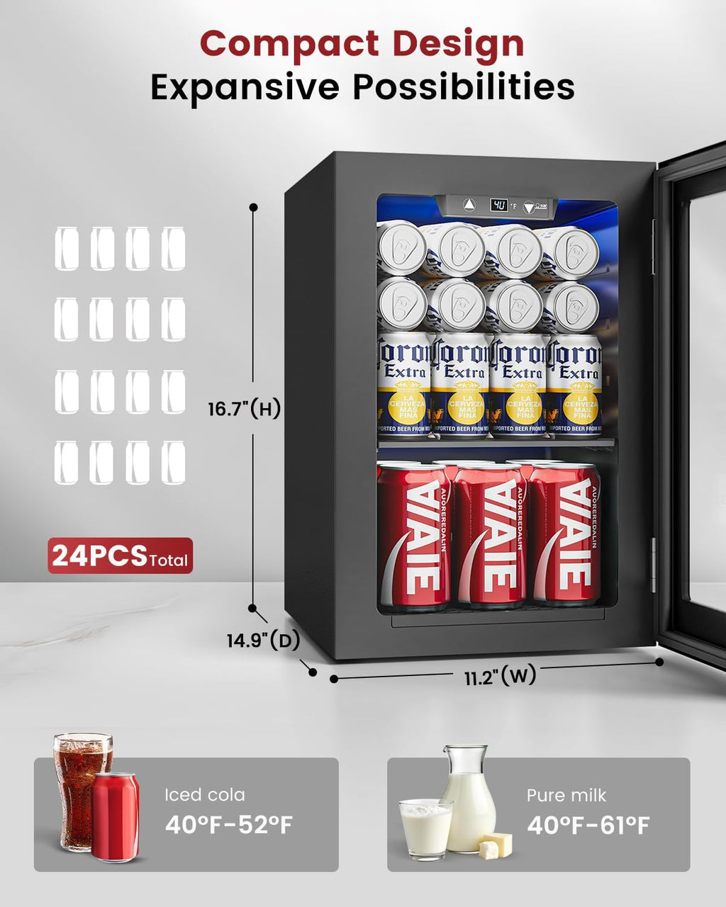Feelfunn 24 Can Beverage Refrigerator, Mini Fridge, Black Jansha Store