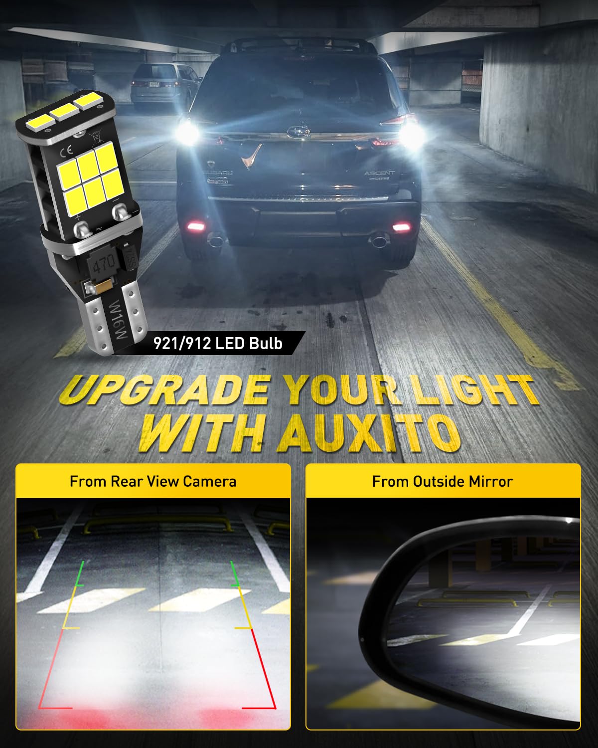 AUXITO 912 921 LED Bulb for Backup Light Reverse Lights High Power 2835 15-SMD Chipsets Error Free T15 906 922 W16W Bulbs, 6000K White, Automotive Light Bulbs (Upgraded, Pack of 2) Jansha Store