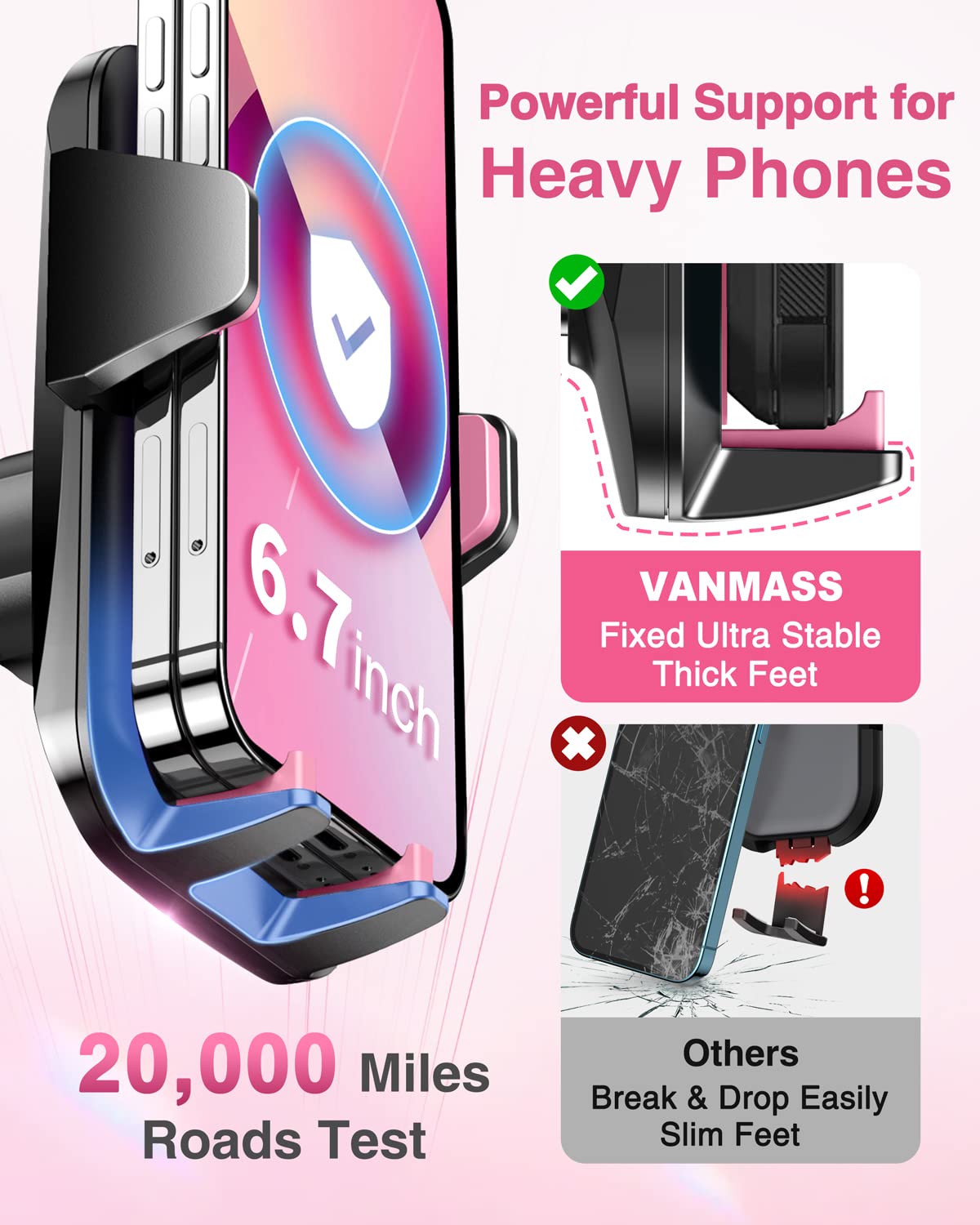 VANMASS【85+LBS Strongest Suction & Military-Grade Ultimate Car Phone Mount【Patent Safety Certs】 Cell Phone Holder for Dash Windshield Vent for iPhone 18 17 Pro Max Automobile Interior Sets, Ink Black Jansha Store
