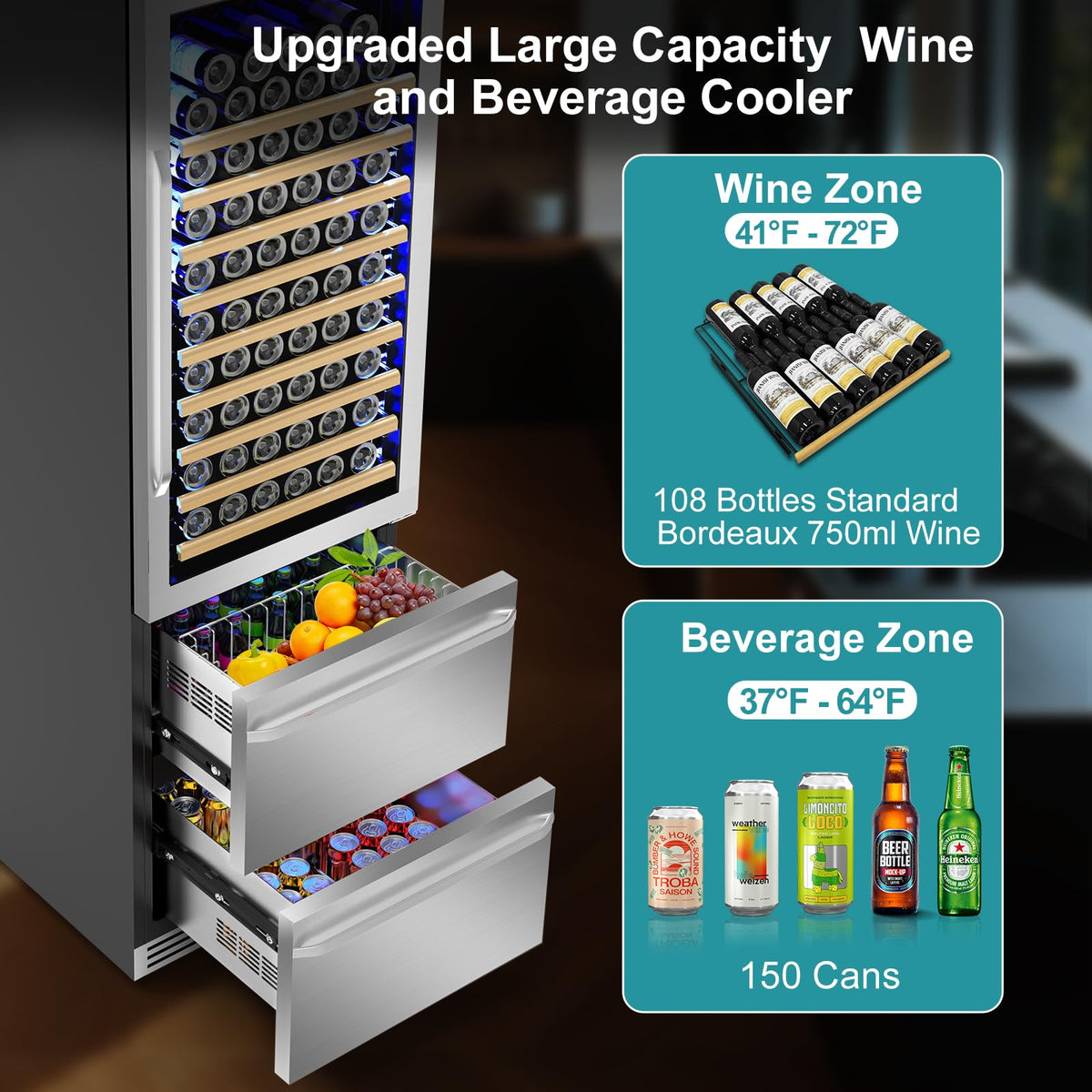 24 Inch Upgraded Dual Zone Wine and Beverage Refrigerator Cooler Jansha Store