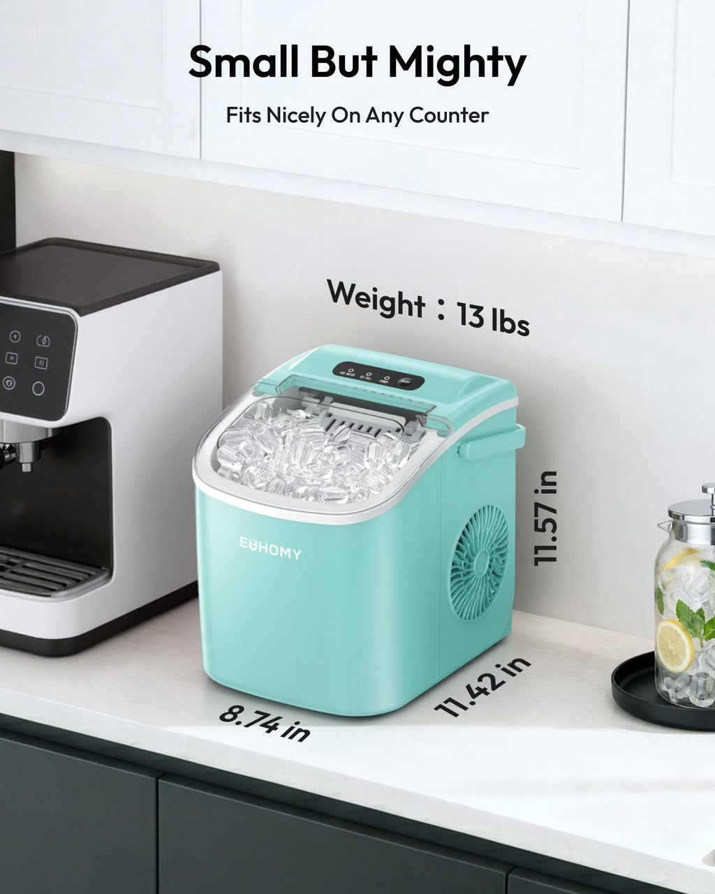 EUHOMY Countertop Ice Maker Machine with Handle, 26lbs in 24Hrs, 9 Ice Cubes Ready in 6 Mins, Auto-Cleaning Portable Ice Maker with Basket and Scoop, for Home/Kitchen/Camping/RV. (Black) Jansha Store