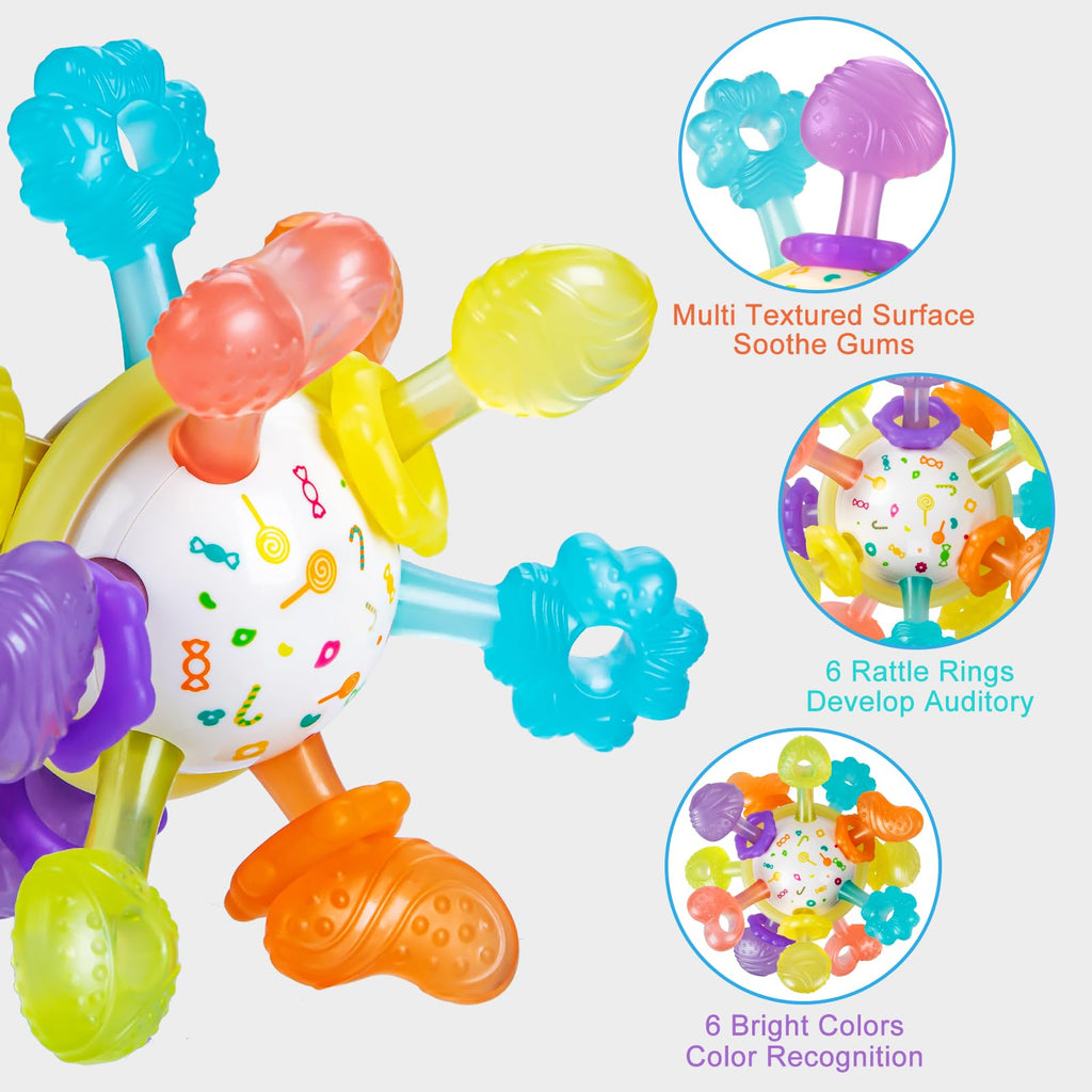 Baby Montessori Sensory Teething Toy 0-6 6-12 Months, Teether Ball & Rattle Jansha Store