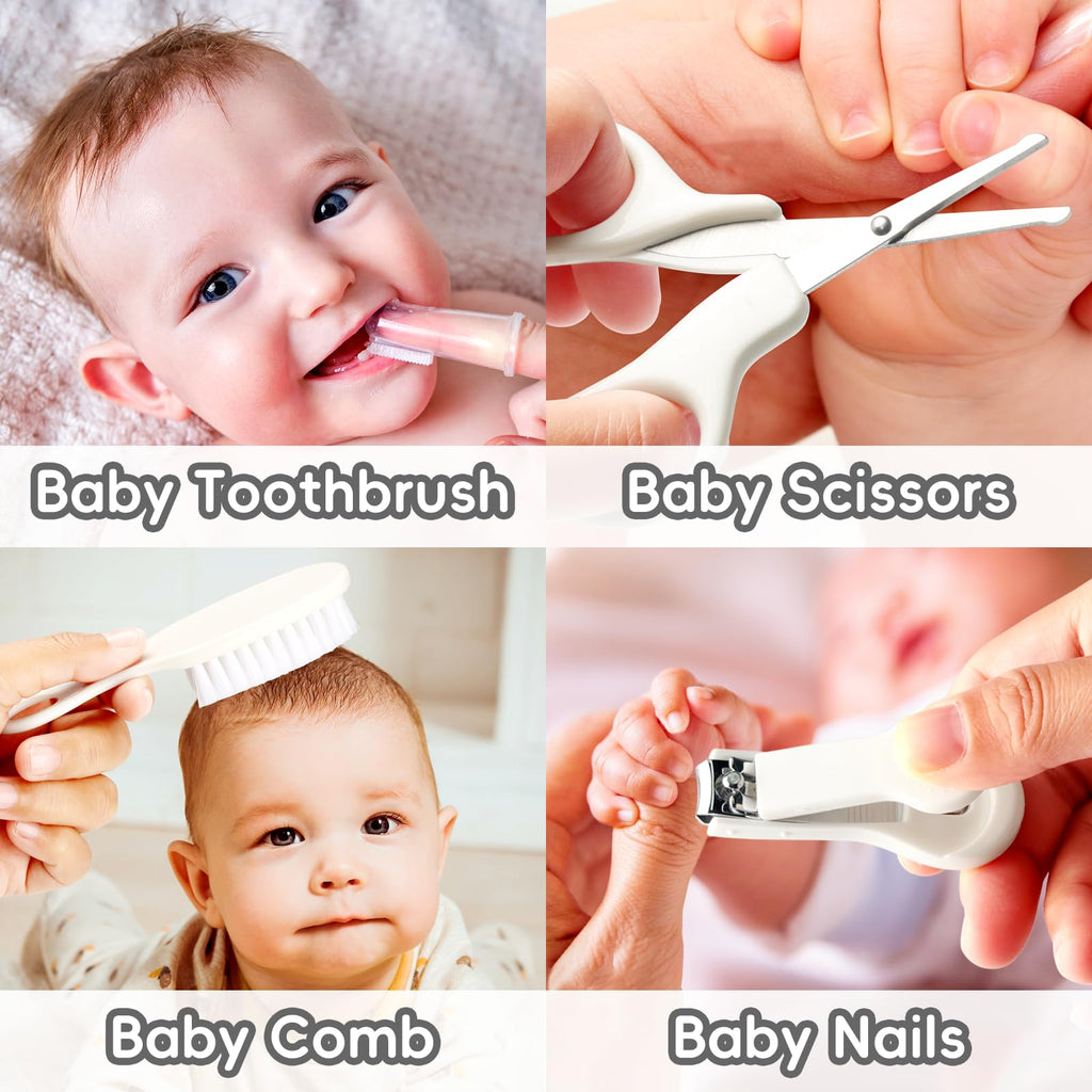Baby Grooming Kit, Infant Safety Care Set with Hair Brush Comb Nail Clipper Nasal Aspirator,Baby Essentials Kit for Newborn Girls Boys (Grey White) Jansha Store