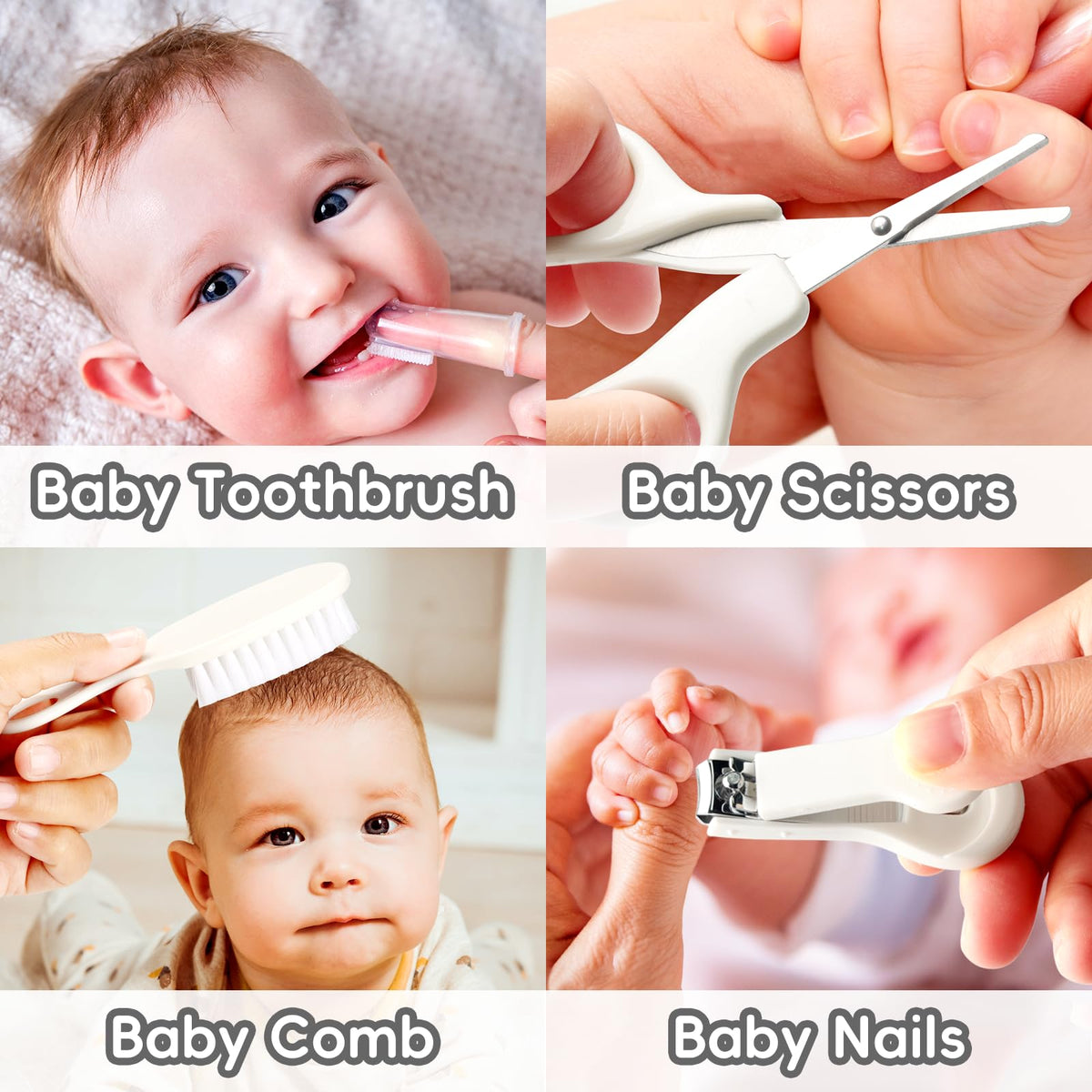 Baby Grooming Kit, Infant Safety Care Set with Hair Brush Comb Nail Clipper Nasal Aspirator,Baby Essentials Kit for Newborn Girls Boys (Grey White) Jansha Store