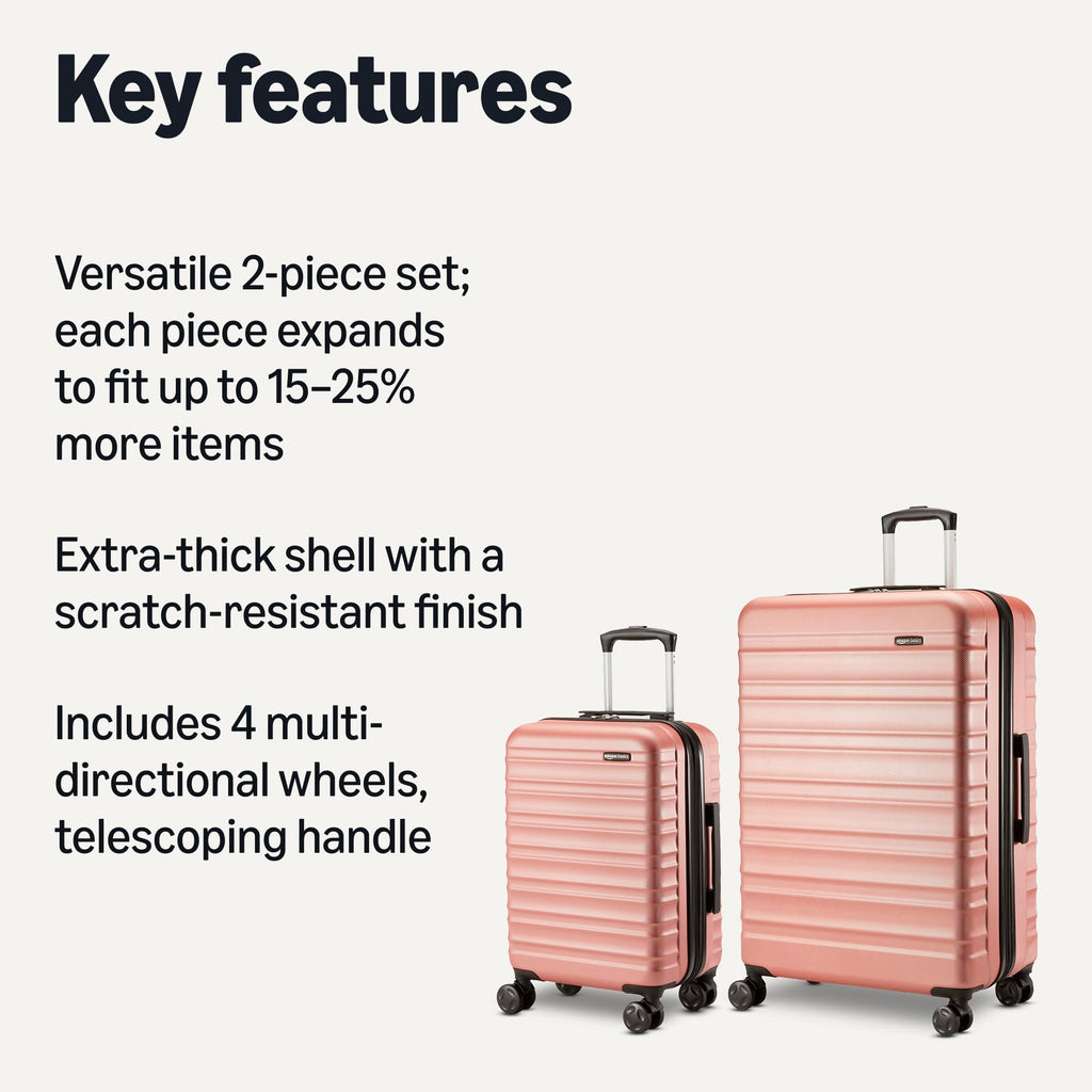 Amazon Basics 3-Piece Hardshell Suitcases Set (21", 26", 30"), Expandable For Up to 25% More Space, With Scratch-Resistant Finish, Four Multi-Directional Wheels, Rose Gold Jansha Store