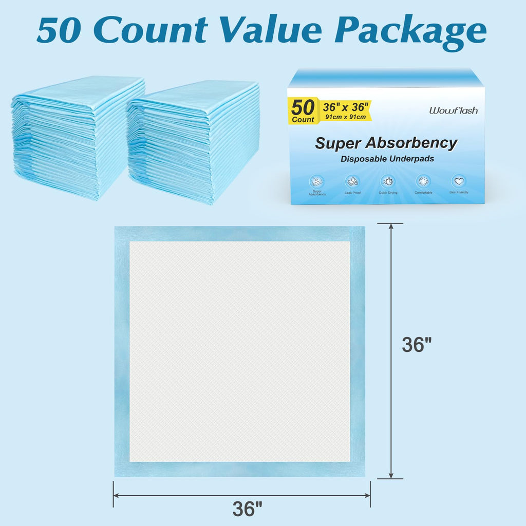 50 Count 30” x 36” Super Absorbency Disposable Underpads Jansha Store