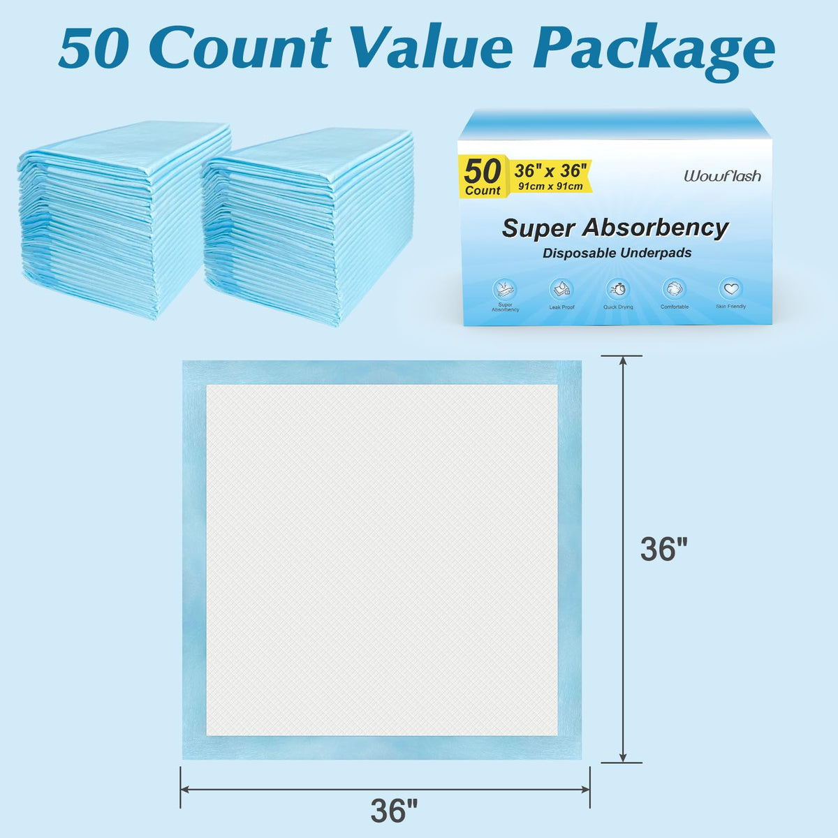50 Count 30” x 36” Super Absorbency Disposable Underpads Jansha Store