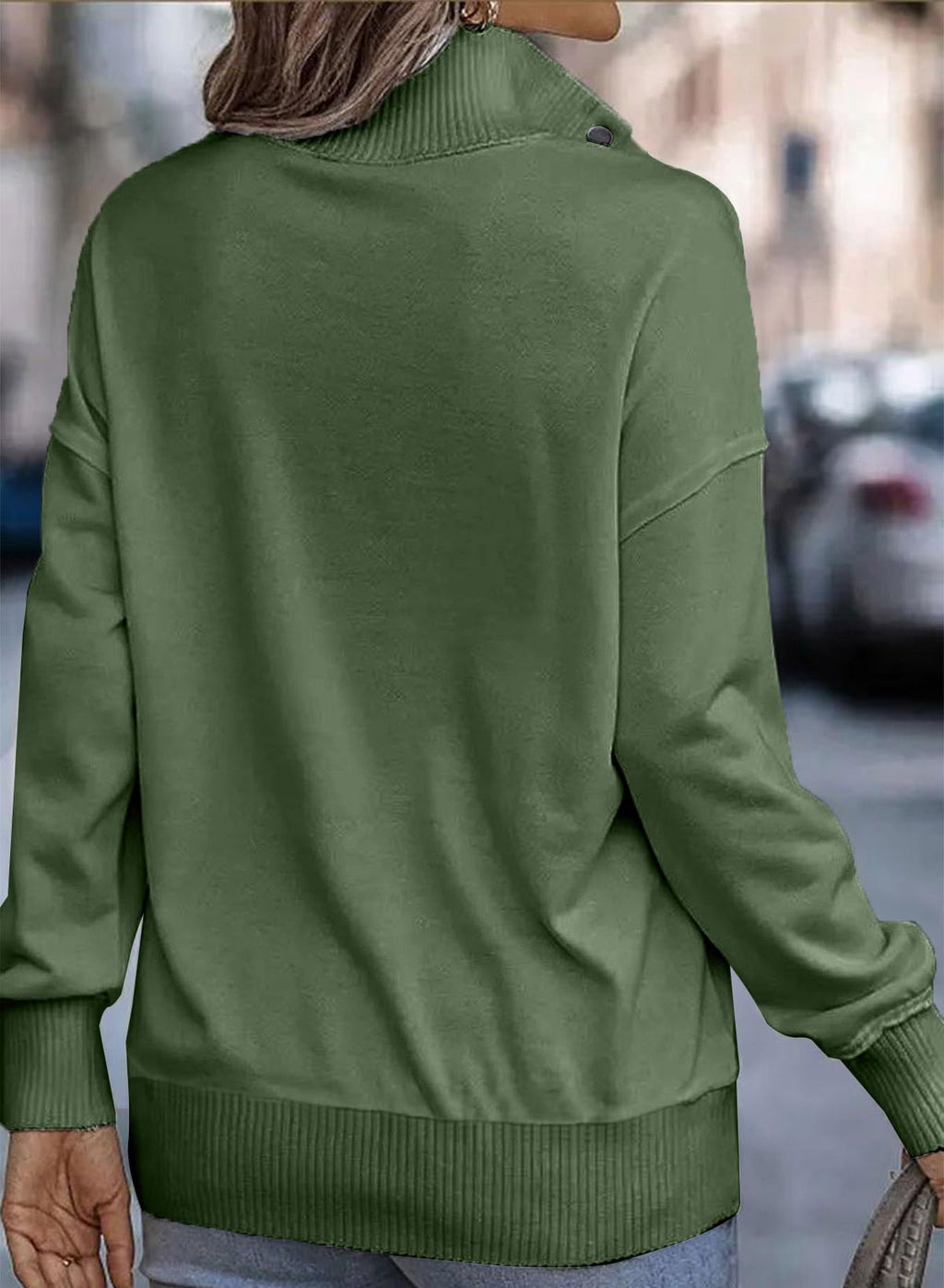 SHEWIN Women's Casual Long Sleeve Stand Neck Sweatshirt Lightweight Button Drawstring Pullover Tops Jansha Store