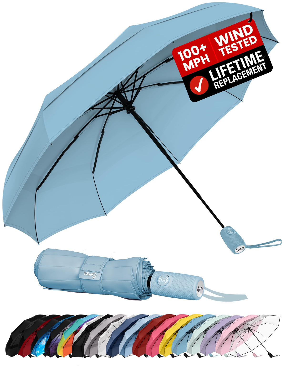 Windproof Travel Umbrella - Compact & Withstands Winds up to 100MPH, Strongest Premium Auto Folding Umbrella for Rain and Sun - Durable, Light & Portable for Women & Men, Fits Backpack & Cars Jansha Store