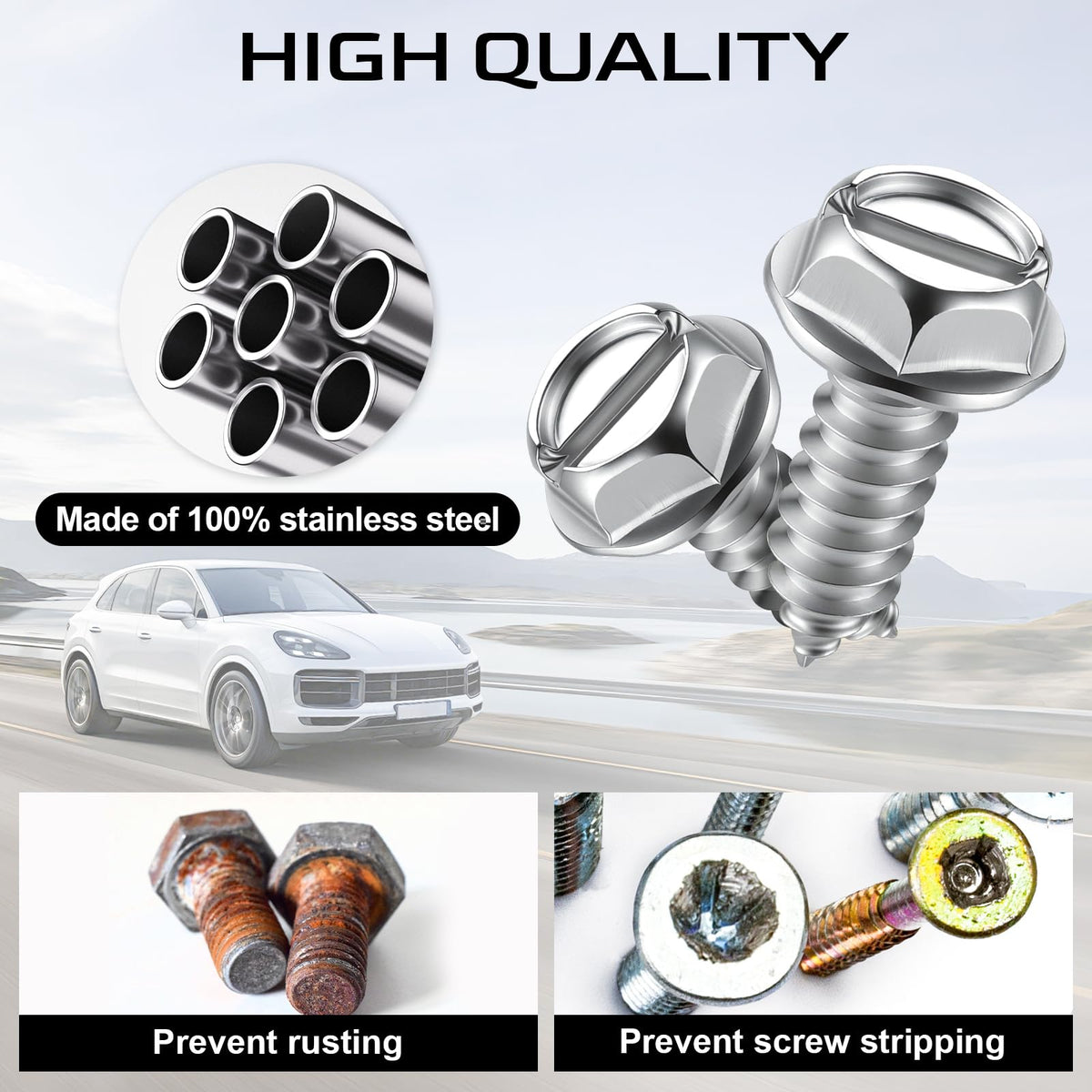 LivTee Rustproof License Plate Screws for Securing License Plates Frames and Covers on Cars and Trucks, 4 Sets Premium Stainless Steel Self Tapping Mounting Bolts (Black Zinc Plated) Jansha Store