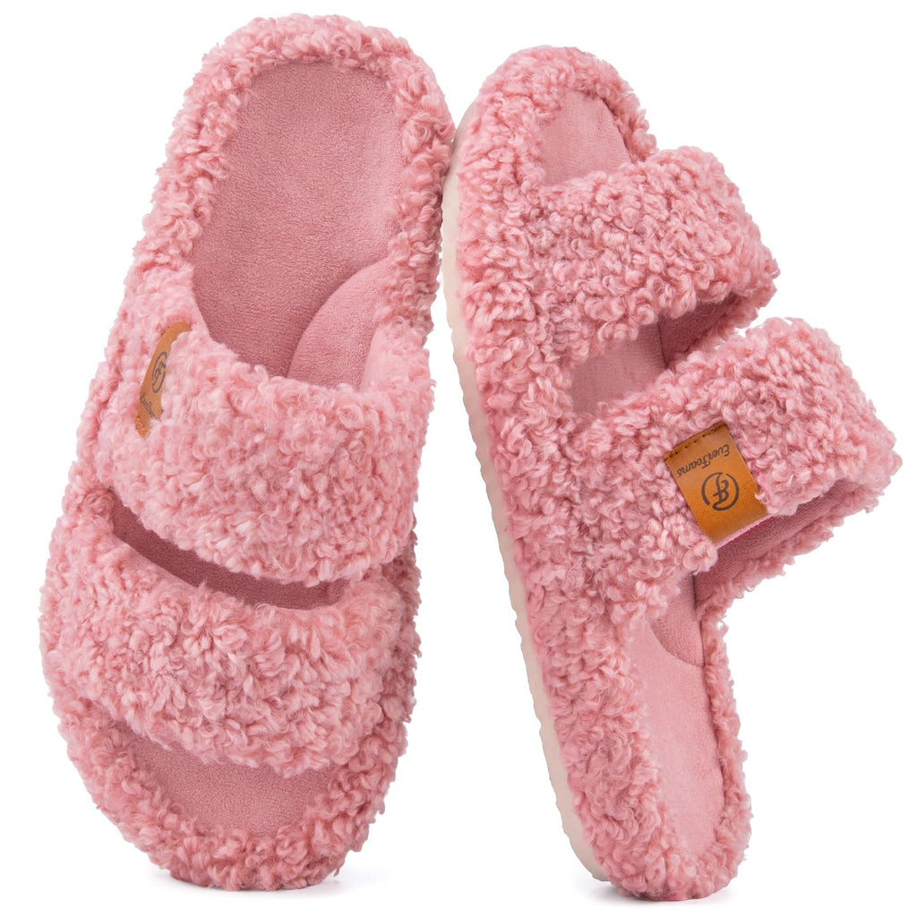 EverFoams Womens Fuzzy Open-toe Slippers Memory Foam Indoor House Shoes Jansha Store