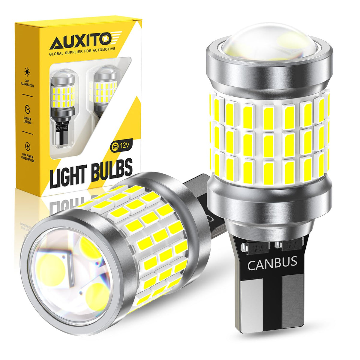 AUXITO 194 LED Bulbs for License Plate Light 168 175 2825 W5W T10 24-SMD 3014 Chipsets 6000K White for Car Dome Door Map Dash Courtesy Cargo License Plate Lights, Pack of 2 Jansha Store