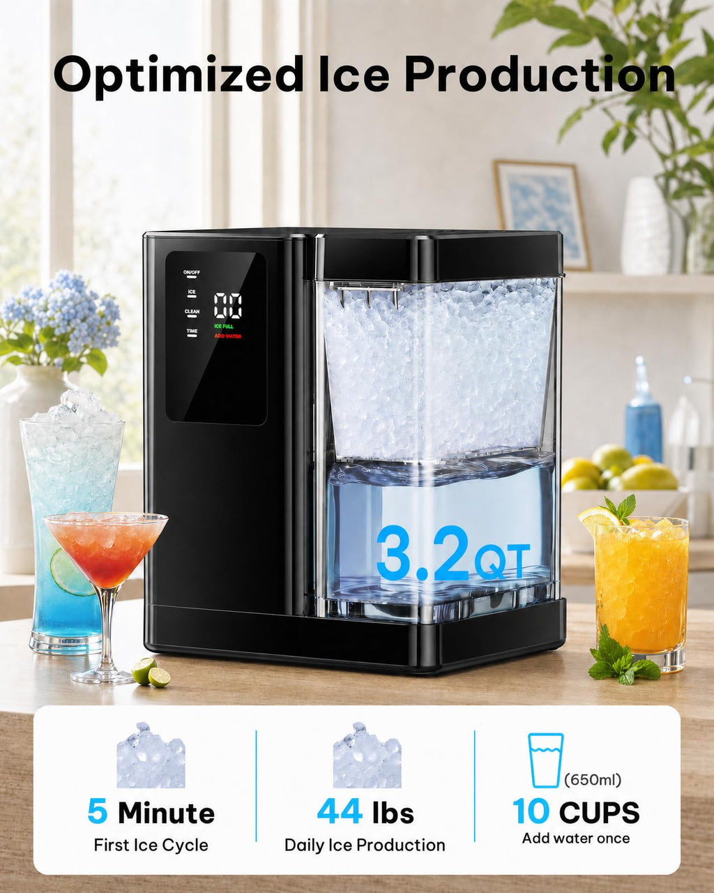 Silonn Nugget Ice Maker, Smart Countertop Ice Machine with APP & Voice Control, Self-Cleaning, 44lbs/24H Soft Chewable Sonic Ice, 3L Tank, for Home Kitchen & Party Jansha Store