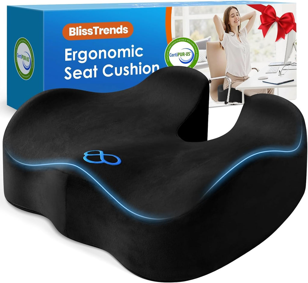BlissTrends Memory Foam Seat Cushion for Office Chair & Car Seat, Black Jansha Store