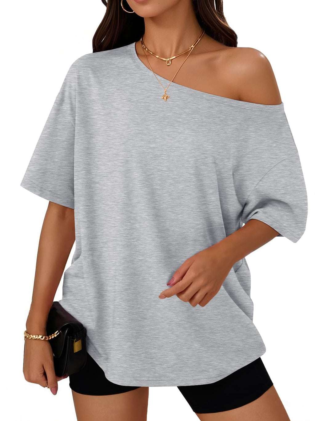 Trendy Queen Womens Off the Shoulder Tops Oversized Summer T-Shirts 2026 Jansha Store