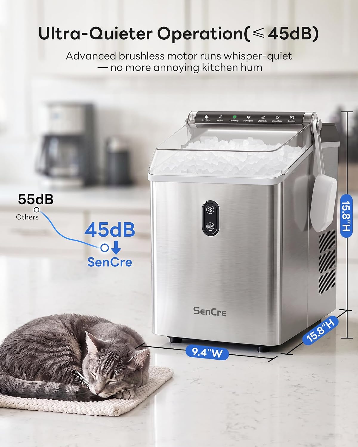Nugget Ice Maker Countertop,55LBS/Day Ready in 4 Mins, Stainless Steel Jansha Store