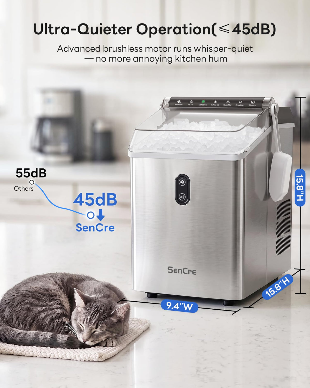 Nugget Ice Maker Countertop,55LBS/Day Ready in 4 Mins, Stainless Steel Jansha Store