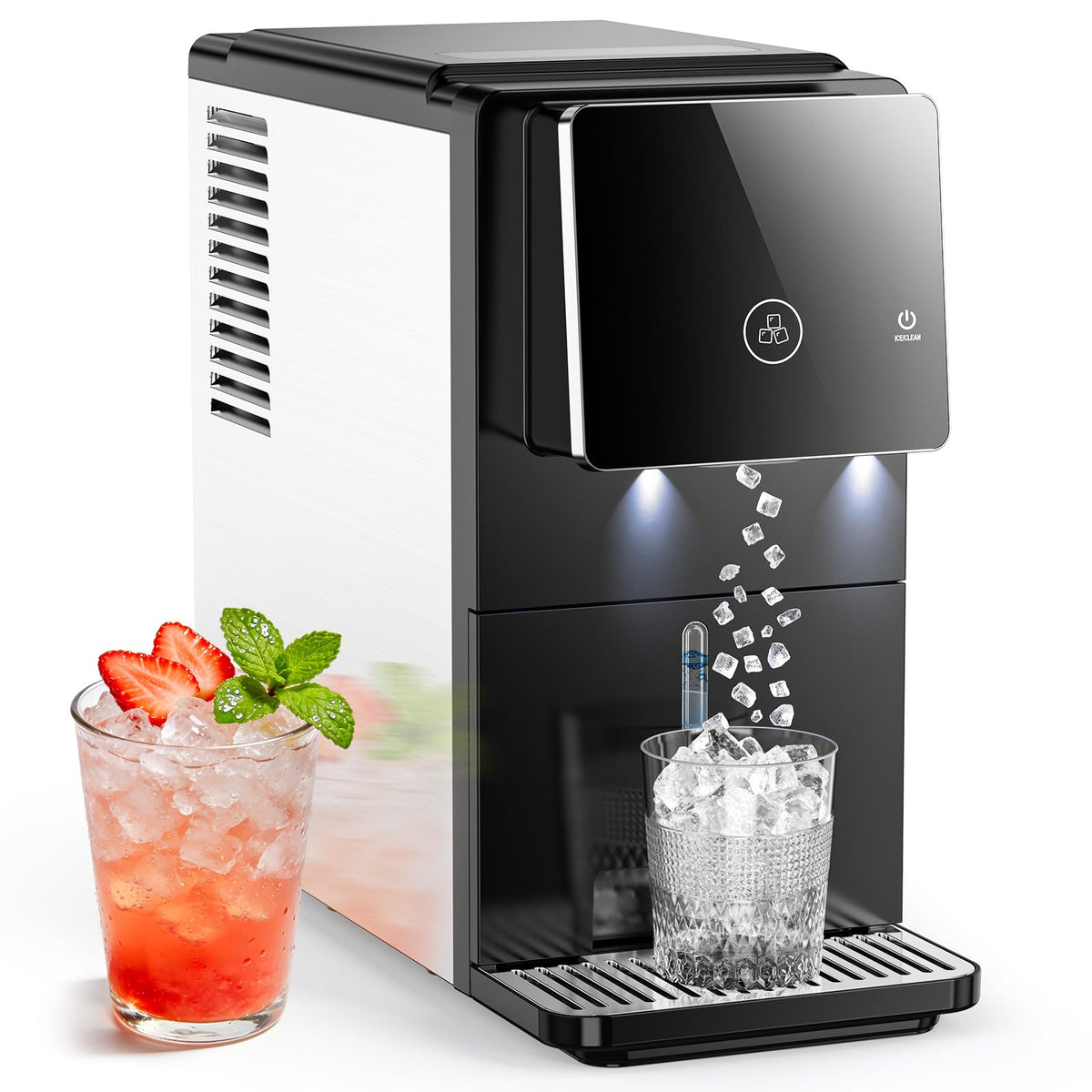 COWSAR Nugget Countertop Ice Maker, 33 lbs/Day Chewable Pellet Ice Machine with Self-Cleaning, Auto Lighting & Measured Dispensing, Portable Pebble Ice Maker for Home, Kitchen, Office, Black Jansha Store