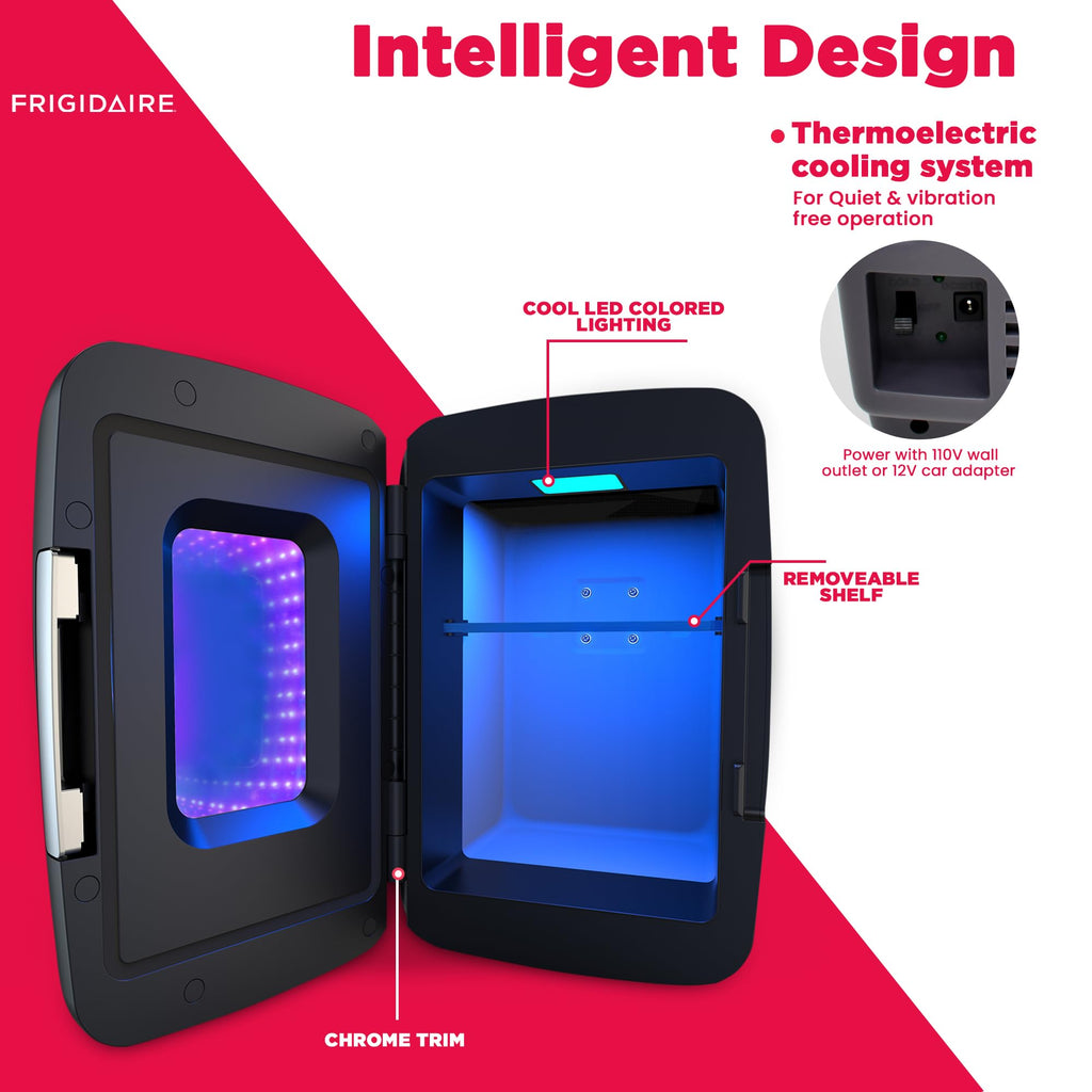 Frigidaire Gaming Light Up Mini Beverage Refrigerator, 6 can, 4 liters, Cooler with large see through door and LED lights Perfect for Gaming Experience, Home, Office, or Cars.12V Charger (Blue) Jansha Store