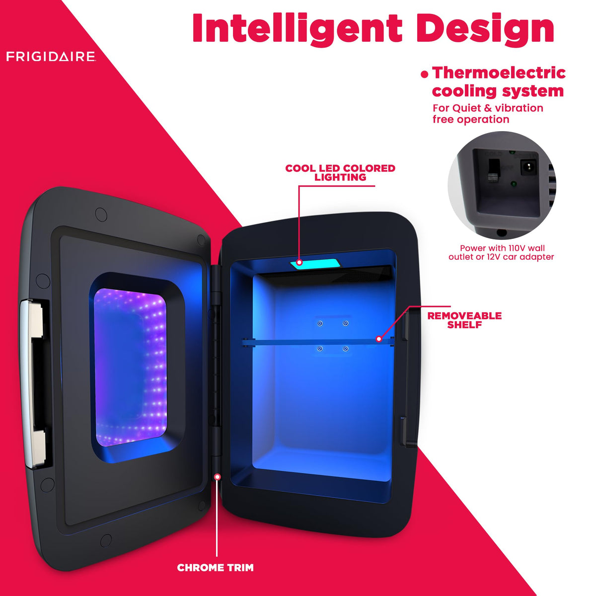 Frigidaire Gaming Light Up Mini Beverage Refrigerator, 6 can, 4 liters, Cooler with large see through door and LED lights Perfect for Gaming Experience, Home, Office, or Cars.12V Charger (Blue) Jansha Store