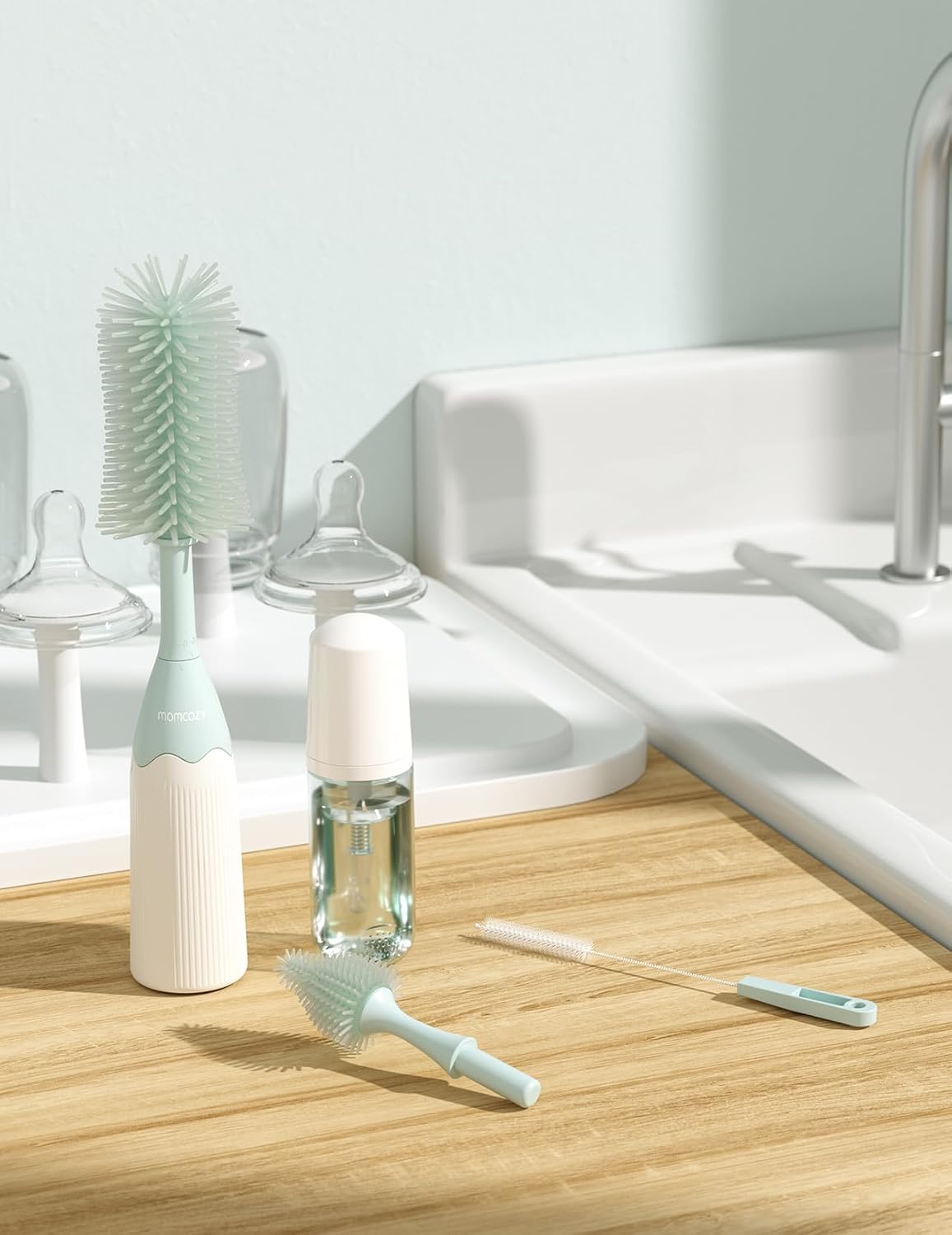 Momcozy Baby Bottle Brush Kit, Push-Press Foam Design, Green Jansha Store