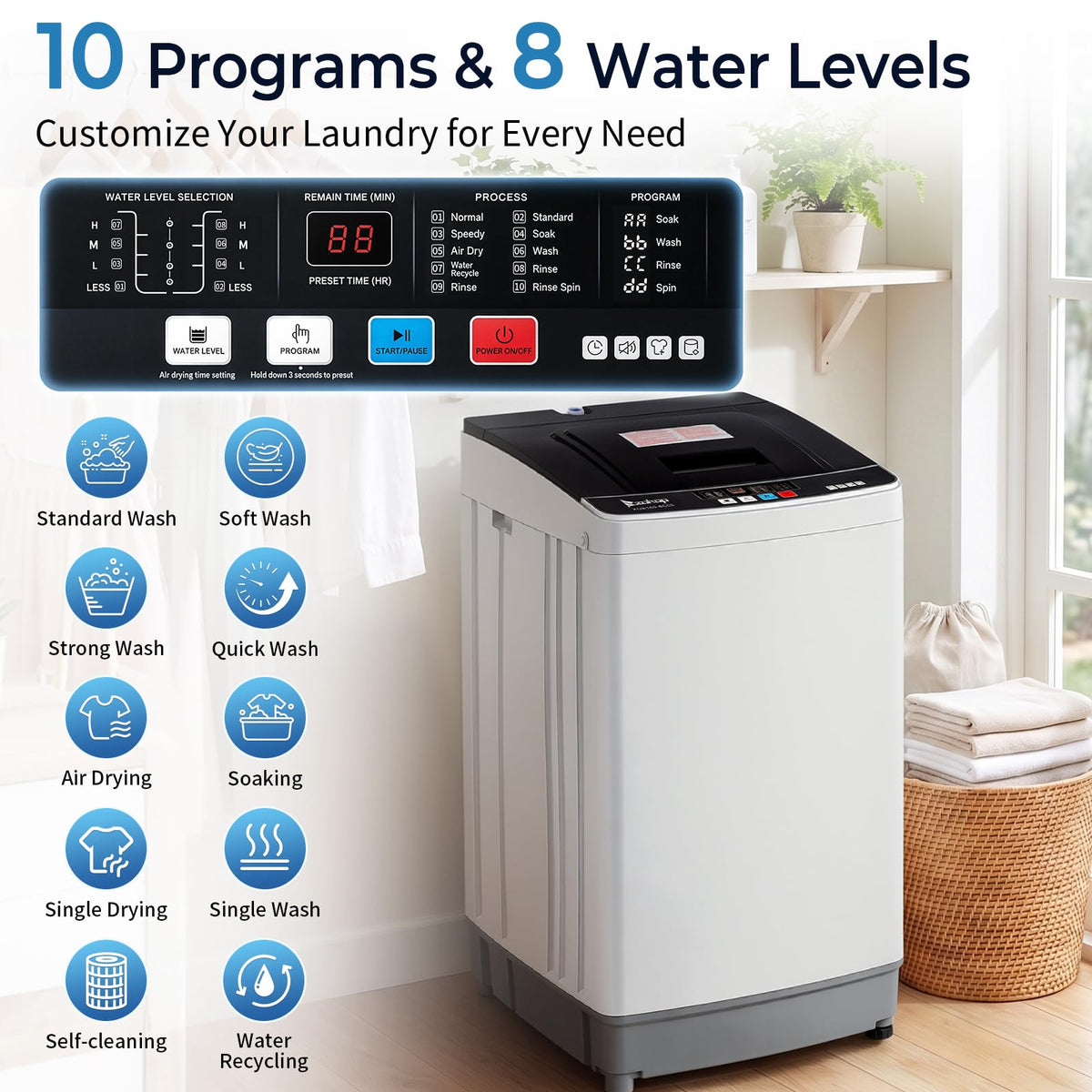 Winado 17.6LBS Full Automatic Portable Washing Machine with Drain Pump Jansha Store
