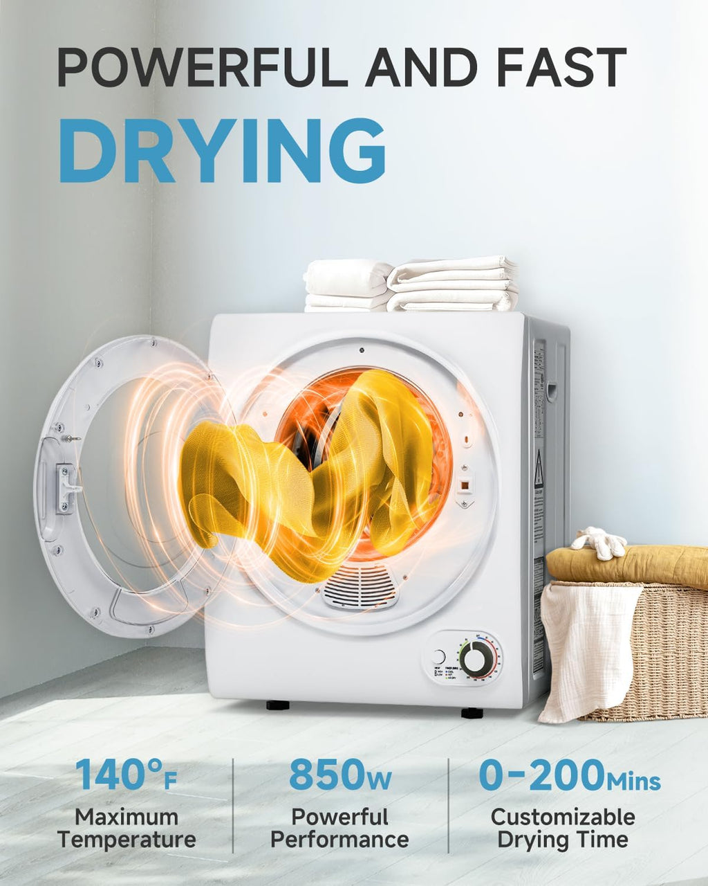 Feelfunn 850W Portable Clothes Dryer with 4 Automatic Drying Modes Jansha Store