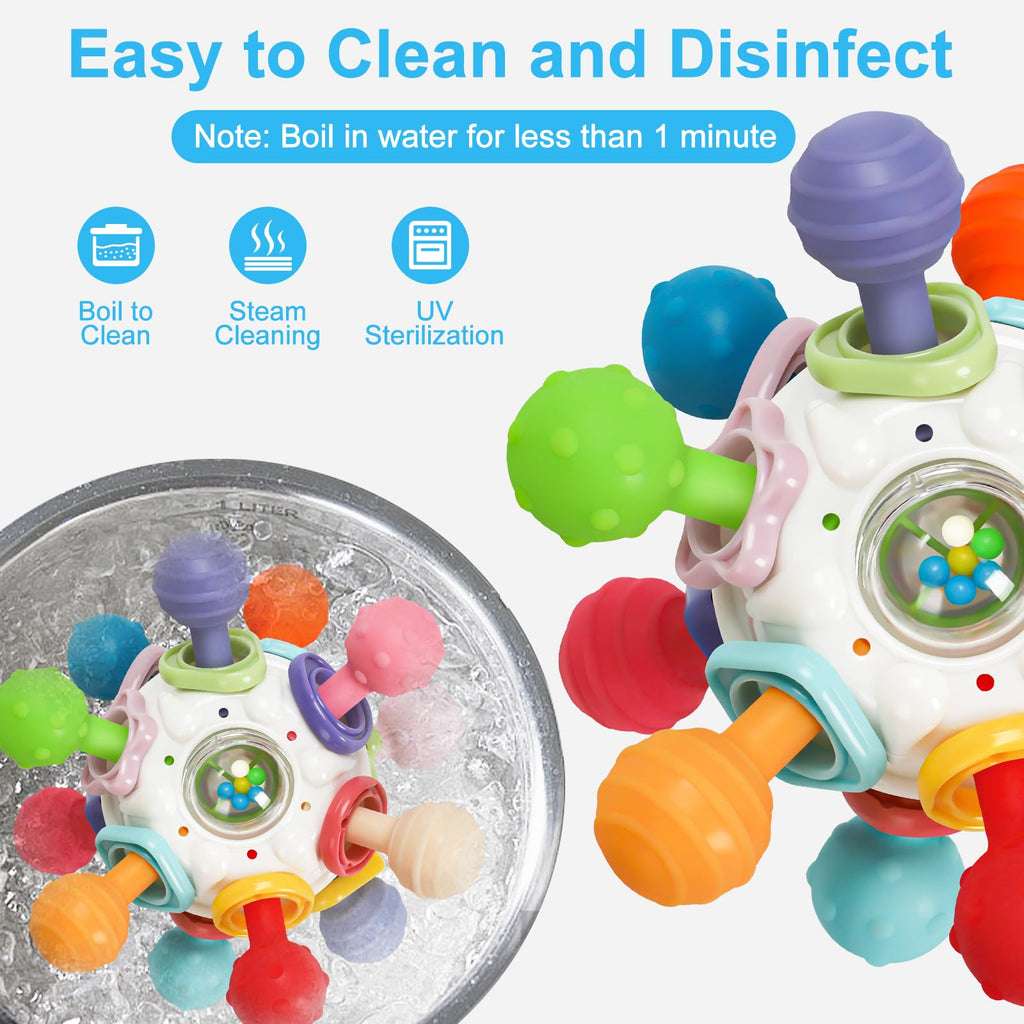 Baby Montessori Sensory Teething Toy 0-6 6-12 Months, Teether Ball & Rattle Jansha Store