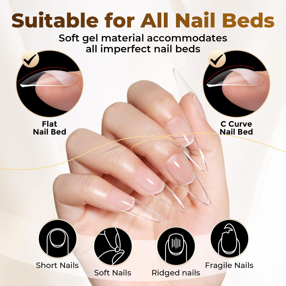 UNA GELLA Short Almond Nail Tips 504PCS Short Fake Nails Soft Press Ons Jansha Store