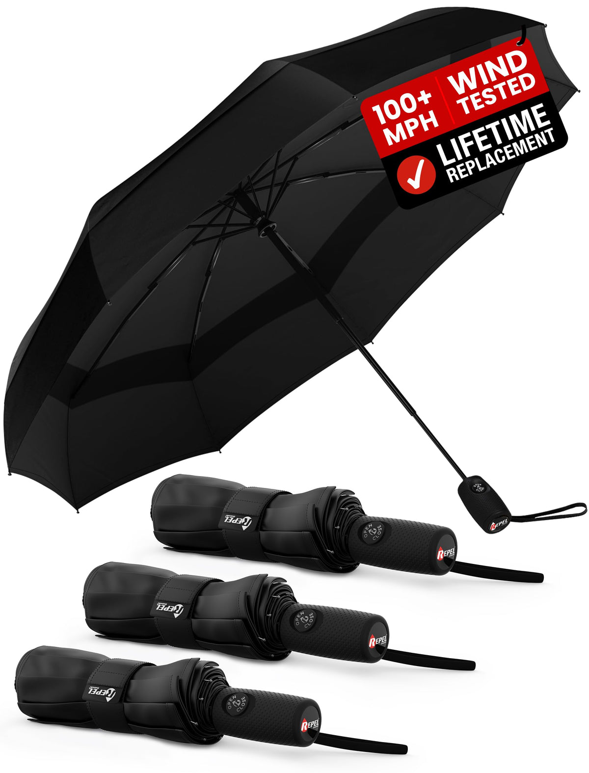 Windproof Travel Umbrella - Compact & Withstands Winds up to 100MPH, Strongest Premium Auto Folding Umbrella for Rain and Sun - Durable, Light & Portable for Women & Men, Fits Backpack & Cars Jansha Store