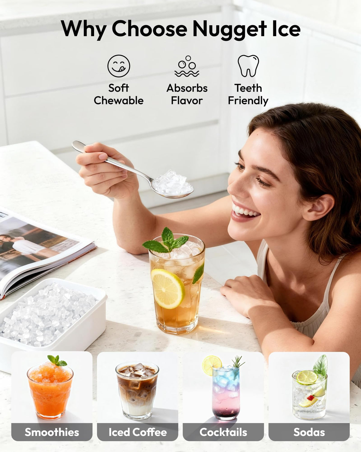 EUHOMY Nugget Ice Maker Countertop with Handle, 34lbs/24H Sonic Ice Maker Jansha Store
