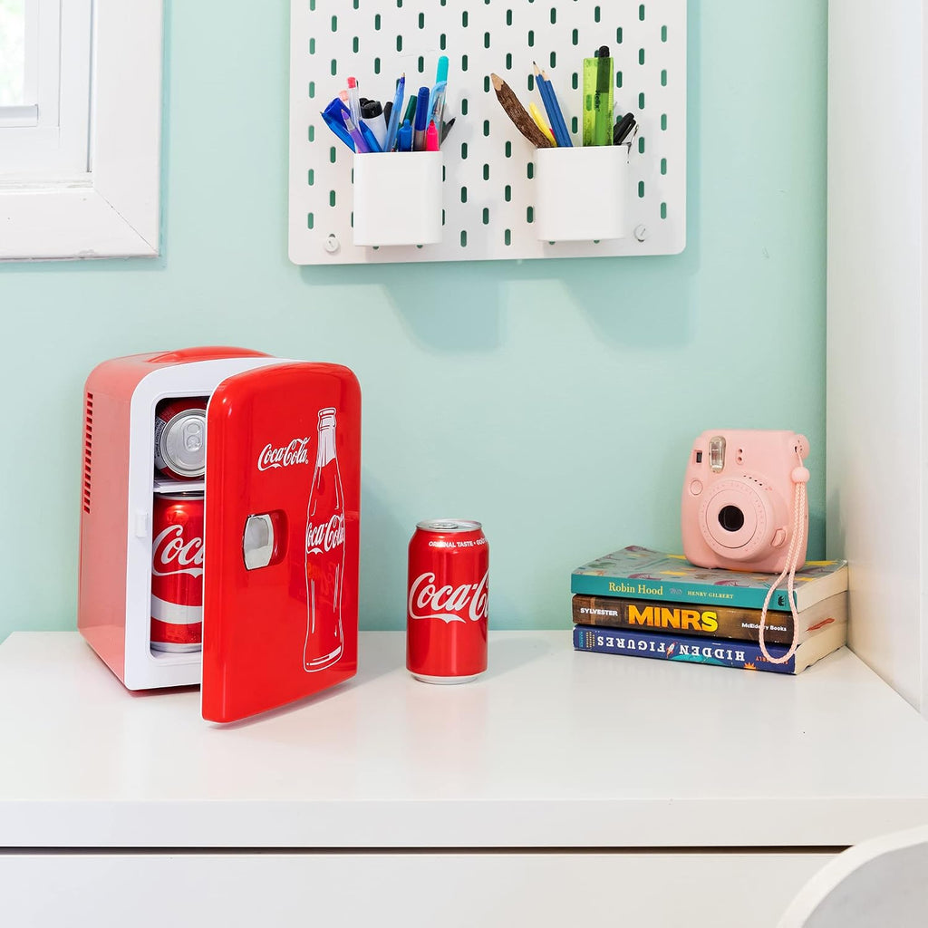 Coca-Cola 4L Mini Fridge, 6 Can, Classic Bottle Design, Red Jansha Store