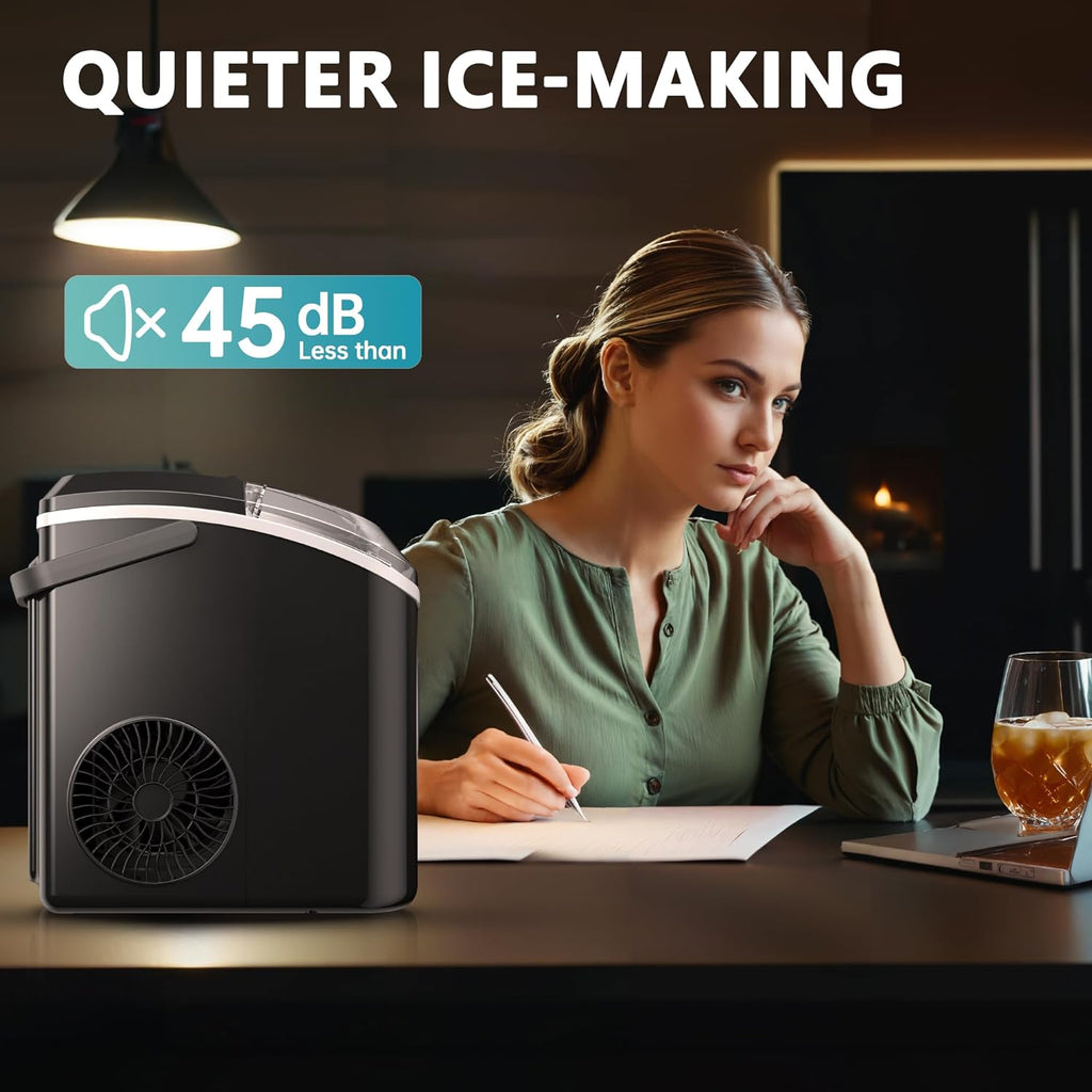 EUHOMY Nugget Ice Maker Countertop with Handle, Ready in 6 Mins, 34lbs Per Day, Removable Top Cover, Auto-Cleaning, Portable Sonic Ice Maker with Basket and Scoop, for Home/Party/RV/Camping (Black) Jansha Store
