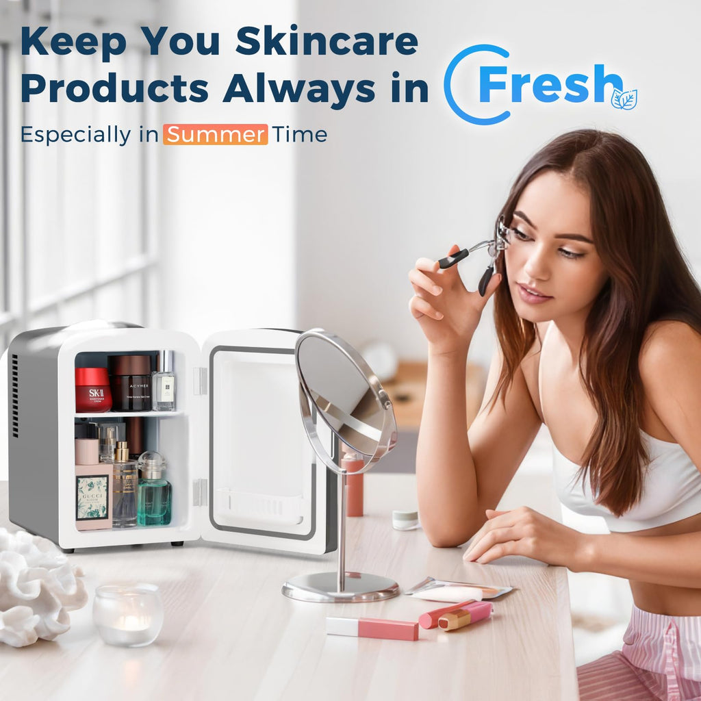 Antarctic Star Compact Refrigerator, Portable Mini Fridge, Skin Care 4L Capacity/6 Cans, for Bedroom, Car, Office & Dorm, Small Cooler for Cosmetics, Beverage and Food, White Jansha Store