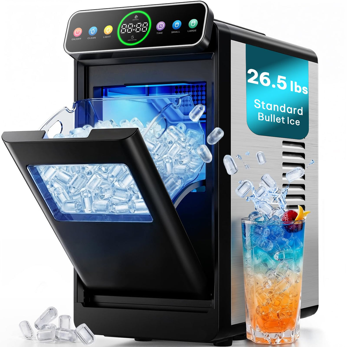 Silonn Countertop Ice Maker, Ice Makers Countertop with 2.5L Expandable Ice Basket & 1.8L Water Tank, 26Lbs/24H, 9 Bullet Ice in 6 Mins, Self-Cleaning, 2 Ice Sizes for Home Kitchen Jansha Store