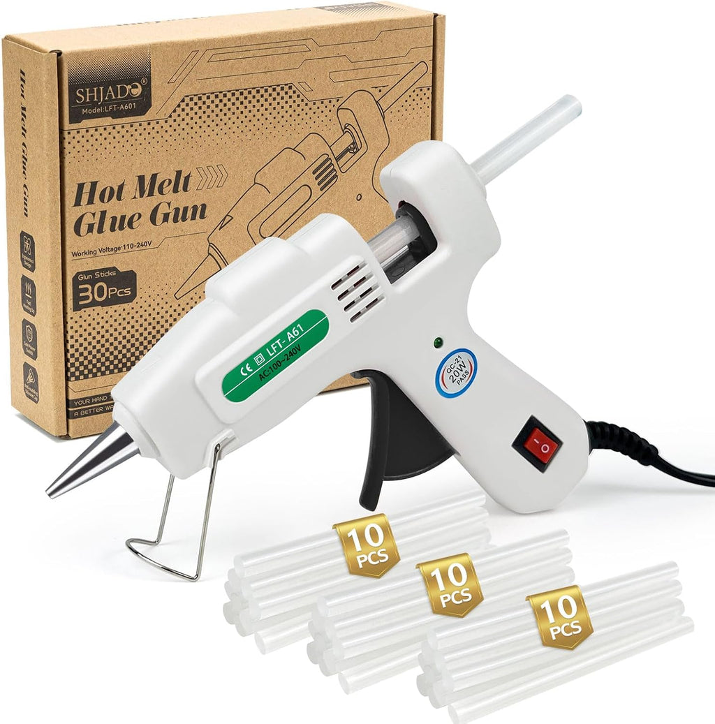 SHJADE Hot Glue Gun with 30 Glue Sticks, 20W Mini Hot Melt Gun Kit(White) Jansha Store
